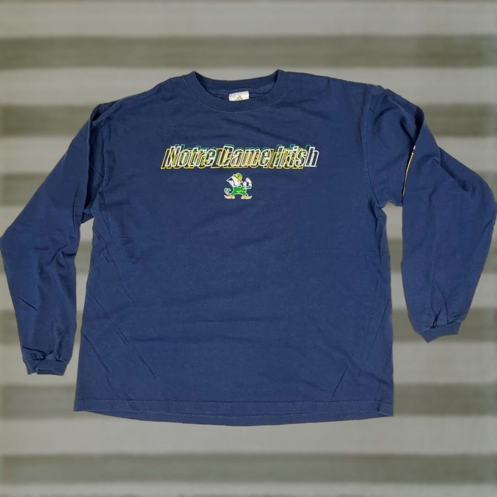 Adidas VINTAGE Adidas Notre Dame Fighting Irish Long Sleeve T-Shirt Mens L Blue Cotton Logo 2000s College Sports Graphic Print Shirt Size US L / EU 52-54 / 3 - 1 Thumbnail
