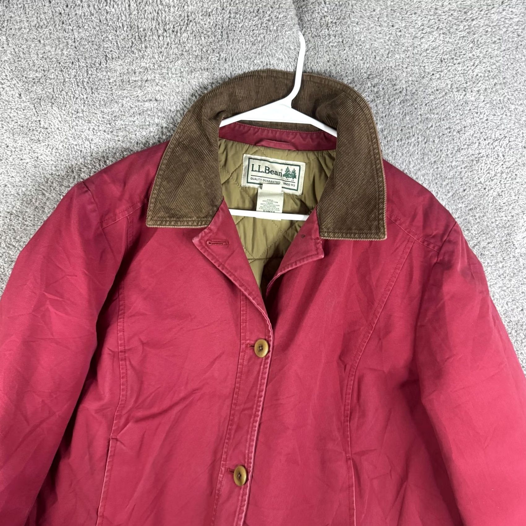 Vintage L.L. Bean Canvas Coat Womens 2X Red Quilted Collar Button Pockets Corduroy Size XXL / US 16-18 / IT 52-54 - 5 Thumbnail