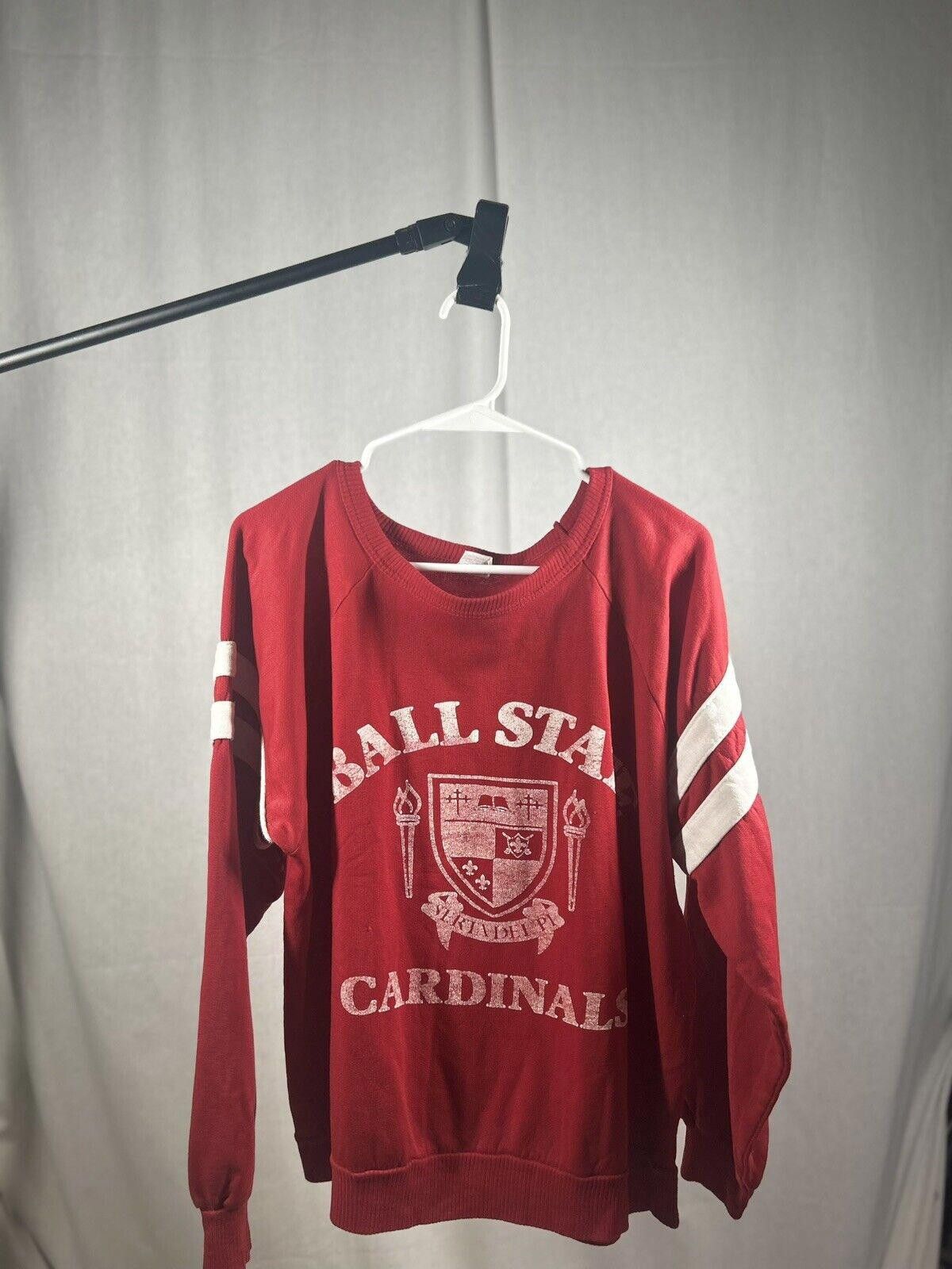 Designer VTG 80s Ball State Cardinals Striped Crewneck Sweatshirt Size US L / EU 52-54 / 3 - 1 Thumbnail