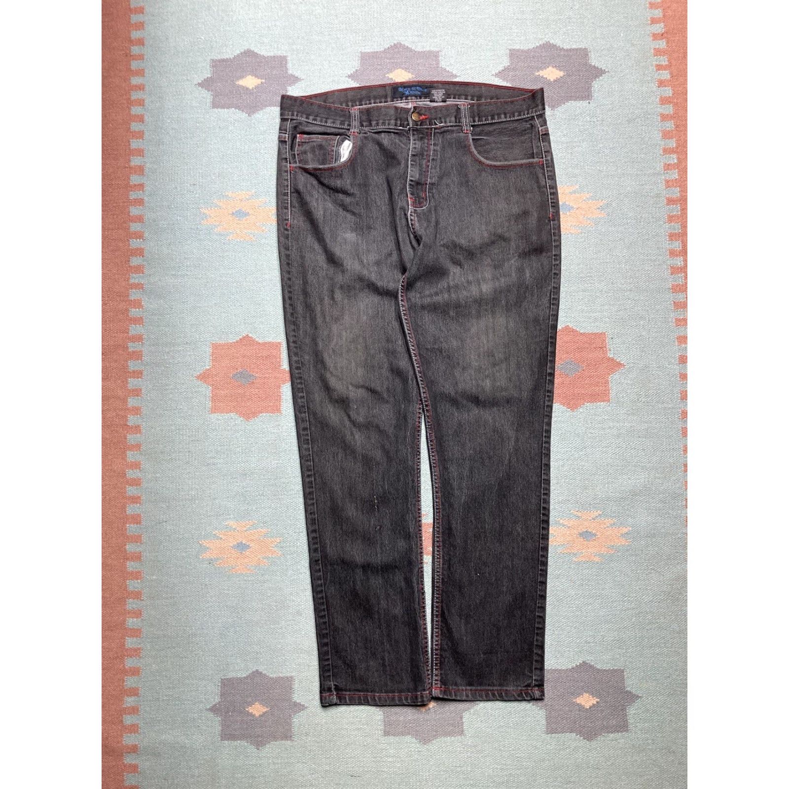 Vintage VINTAGE Black & Blue Denim Jeans Men 38 Regular 38x31 Black Embroidered Grunge Baggy Goth Y2K Skater Size US 38 / EU 54 - 3 Thumbnail