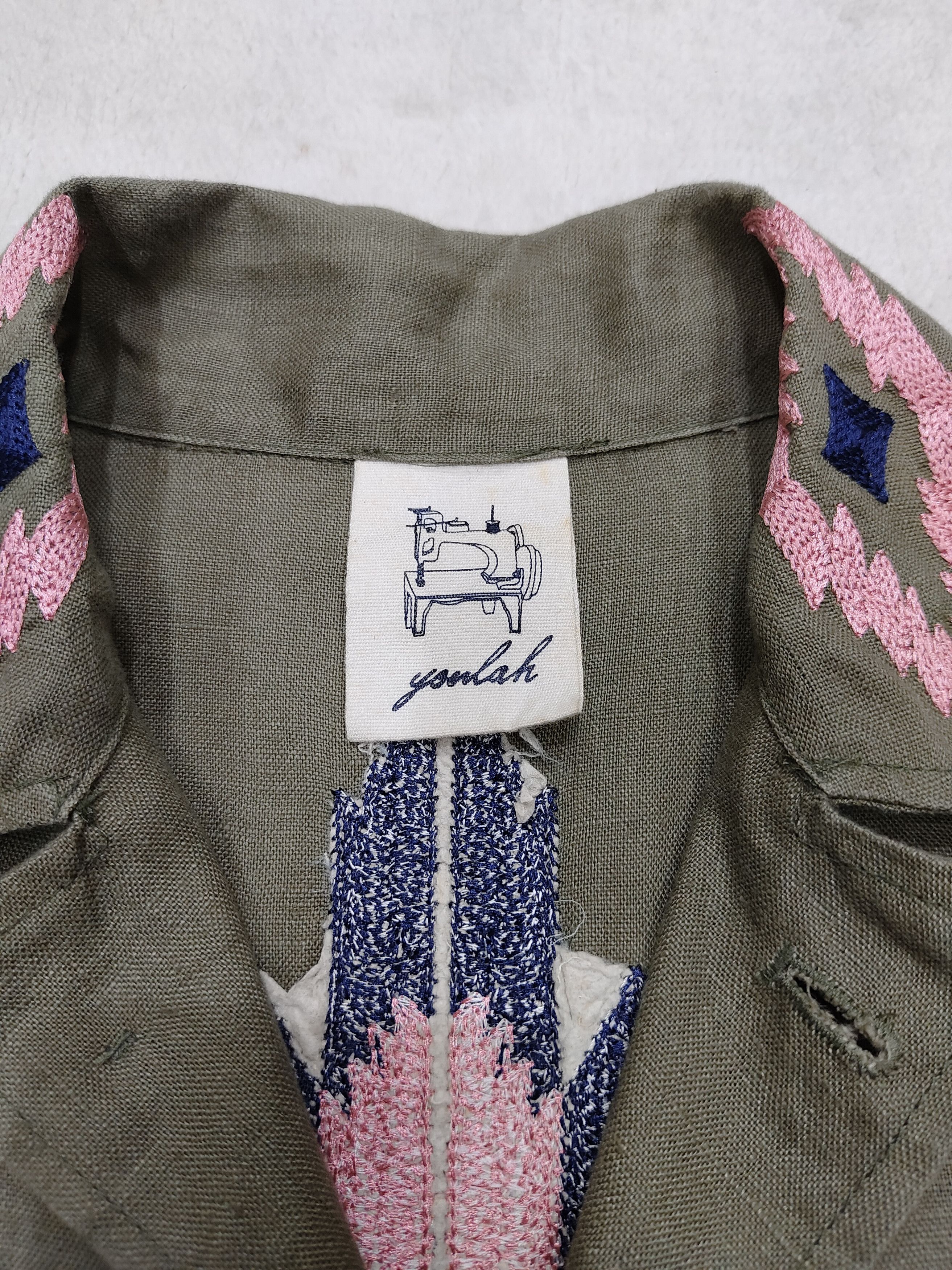 Vintage Youlah Chimayo Embroidered Linen Army Shirt Size US M / EU 48-50 / 2 - 7 Thumbnail