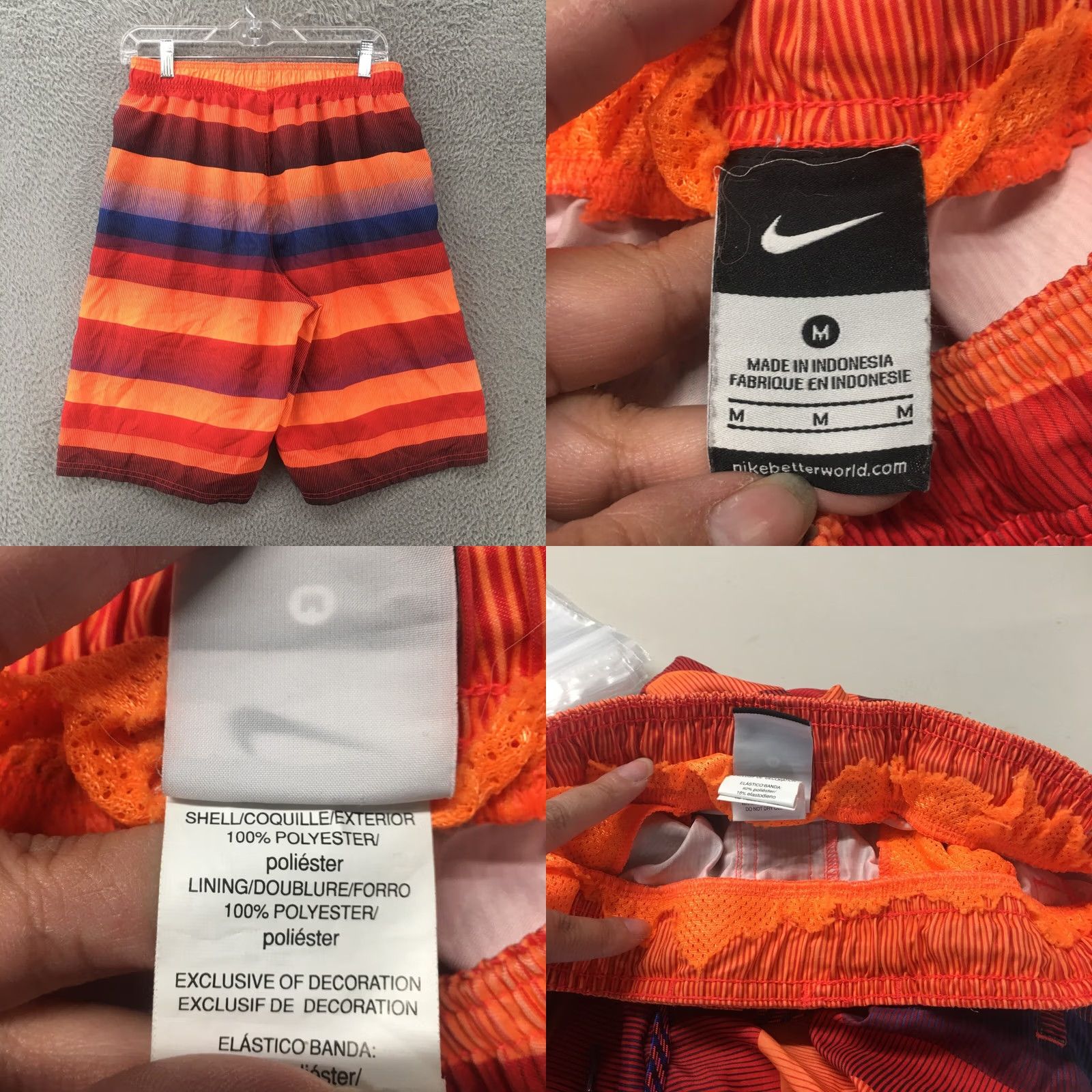 Nike Nike Board Shorts Mens M Multicolor Striped Drawstring Elastic Waistband Size US 31 - 8 Thumbnail