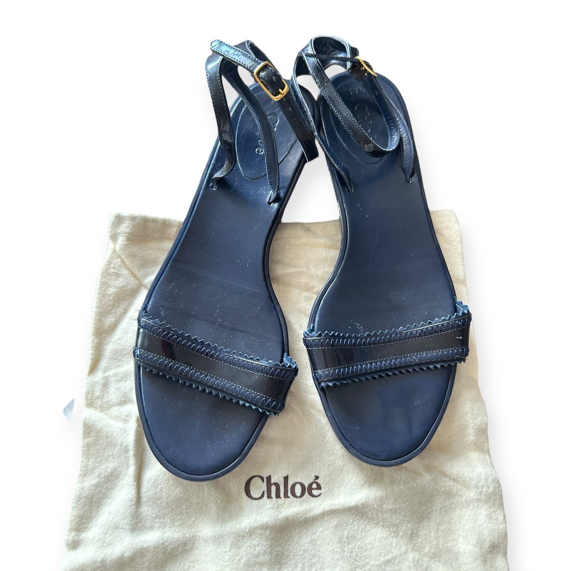 Chloe Chloe Rubber Wedge Ankle Strap Patent Sandals. Navy blue, Si Size US 8.5 / IT 38.5 - 9 Thumbnail