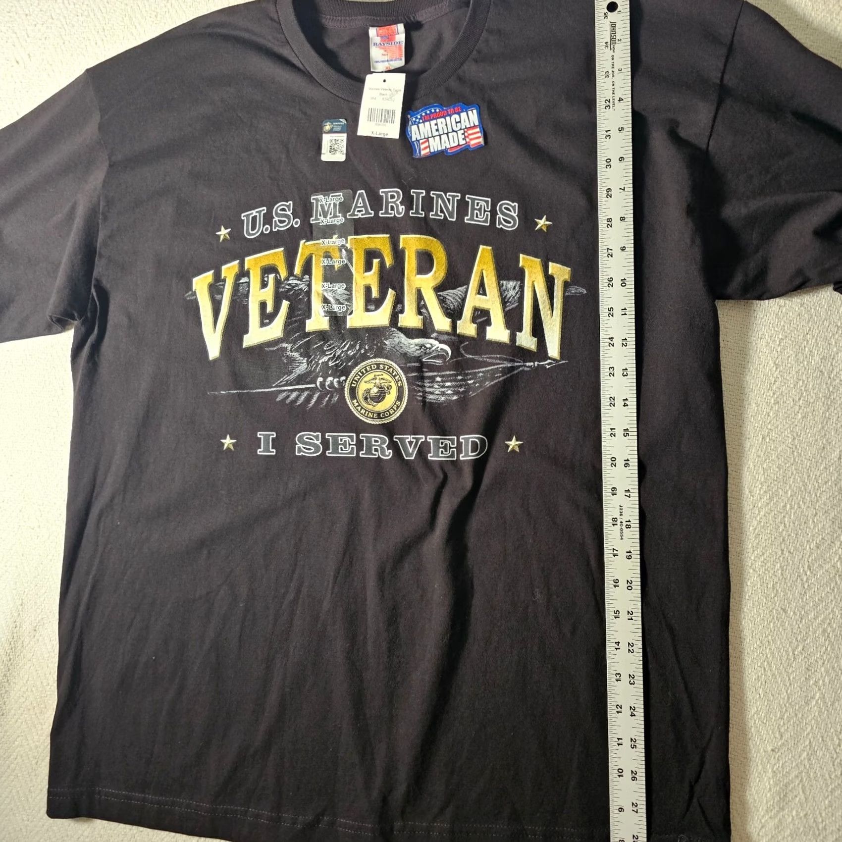Vintage Bayside T-Shirt Navy Black Mens XL American Made US Marines Veteran I Served Crew Neck Short Sleeve Cotton Preshrunk Size US XL / EU 56 / 4 - 4 Thumbnail