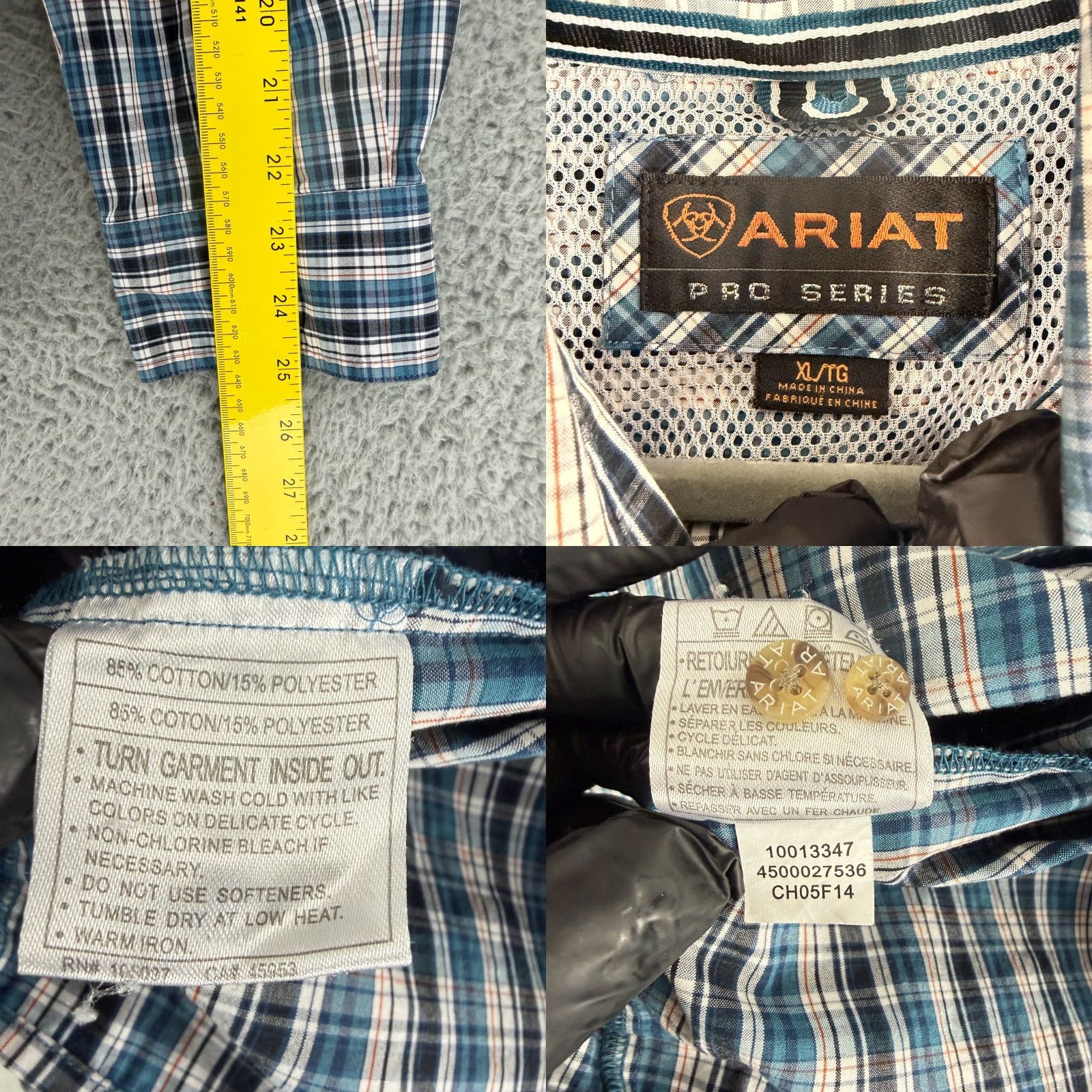 Ariat Ariat Pro Series Dargan Button-Up Shirt Mens XL Blue Plaid Long Sleeve Size US XL / EU 56 / 4 - 8 Thumbnail