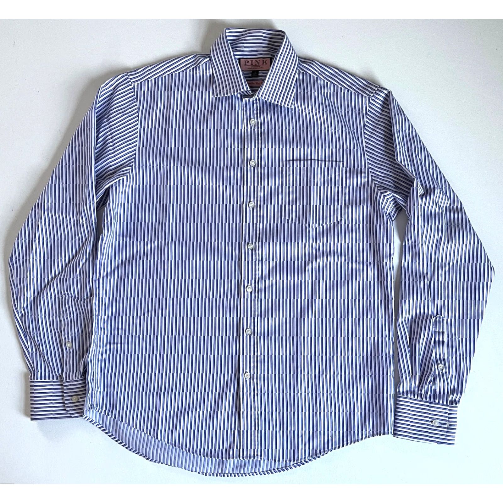 Pinko VINTAGE Thomas Pink Traveller Slim Fit Dress Shirt Striped Mens Dress Shirt 16 41cm White, Blue, Purple Stripes Size 42R - 4 Thumbnail
