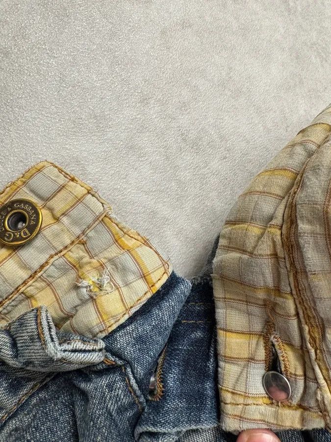 Dolce & Gabbana SS2006 Dolce & Gabbana Double Layer Yellow Tartan Blue Denim Cargo Jeans Size US 30 / EU 46 - 8 Thumbnail