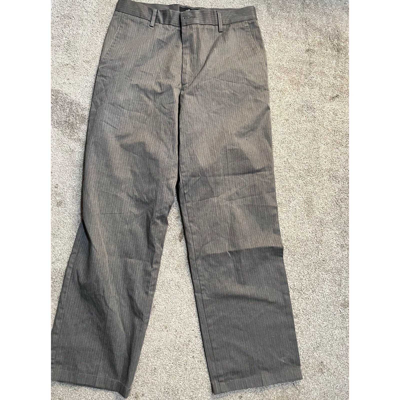 Dockers DOCKERS Pants Dockers D2 Chino Flat Front Straight Leg Mens 30x30 Gray Stripe Regular Rise 30 Inseam Cotton Belt Loops Buttons Vintage No Size US 30 / EU 46 - 2 Thumbnail