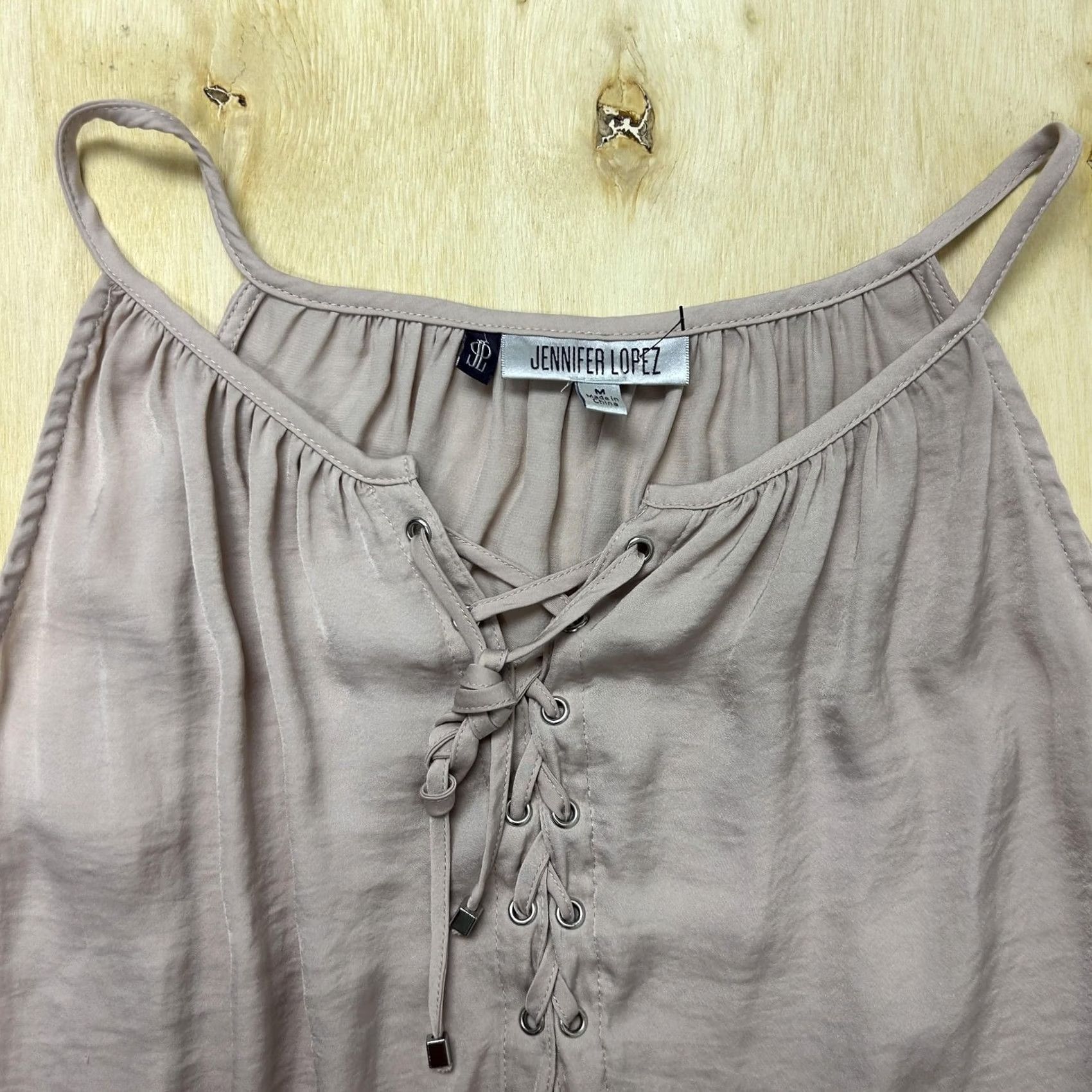 Vintage Jennifer Lopez Tank Top Womens Medium Beige Lace Up Halter Camisole Sleeveless Size M / US 6-8 / IT 42-44 - 2 Thumbnail