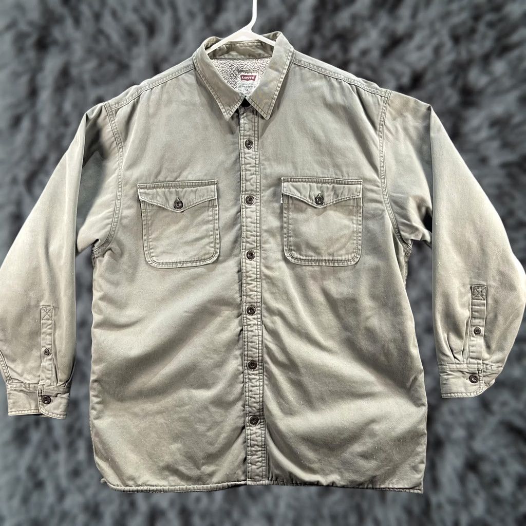 Levi's VINTAGE Levi's Jacket Mens XL Gray Sherpa Lined Bomber Button Up Cotton Chore Coat VTG Size US XL / EU 56 / 4 - 1 Thumbnail