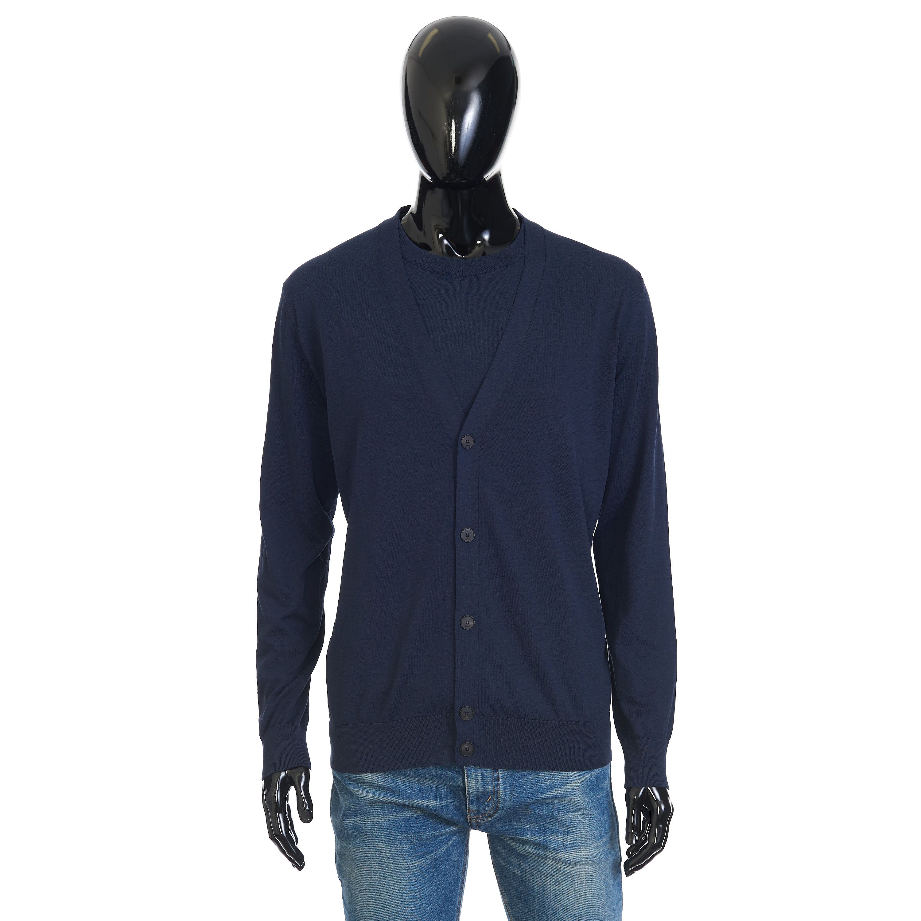 Brioni Navy Blue Double Layered Cardigan - Cotton Knit Size US M / EU 48-50 / 2 - 1 Thumbnail