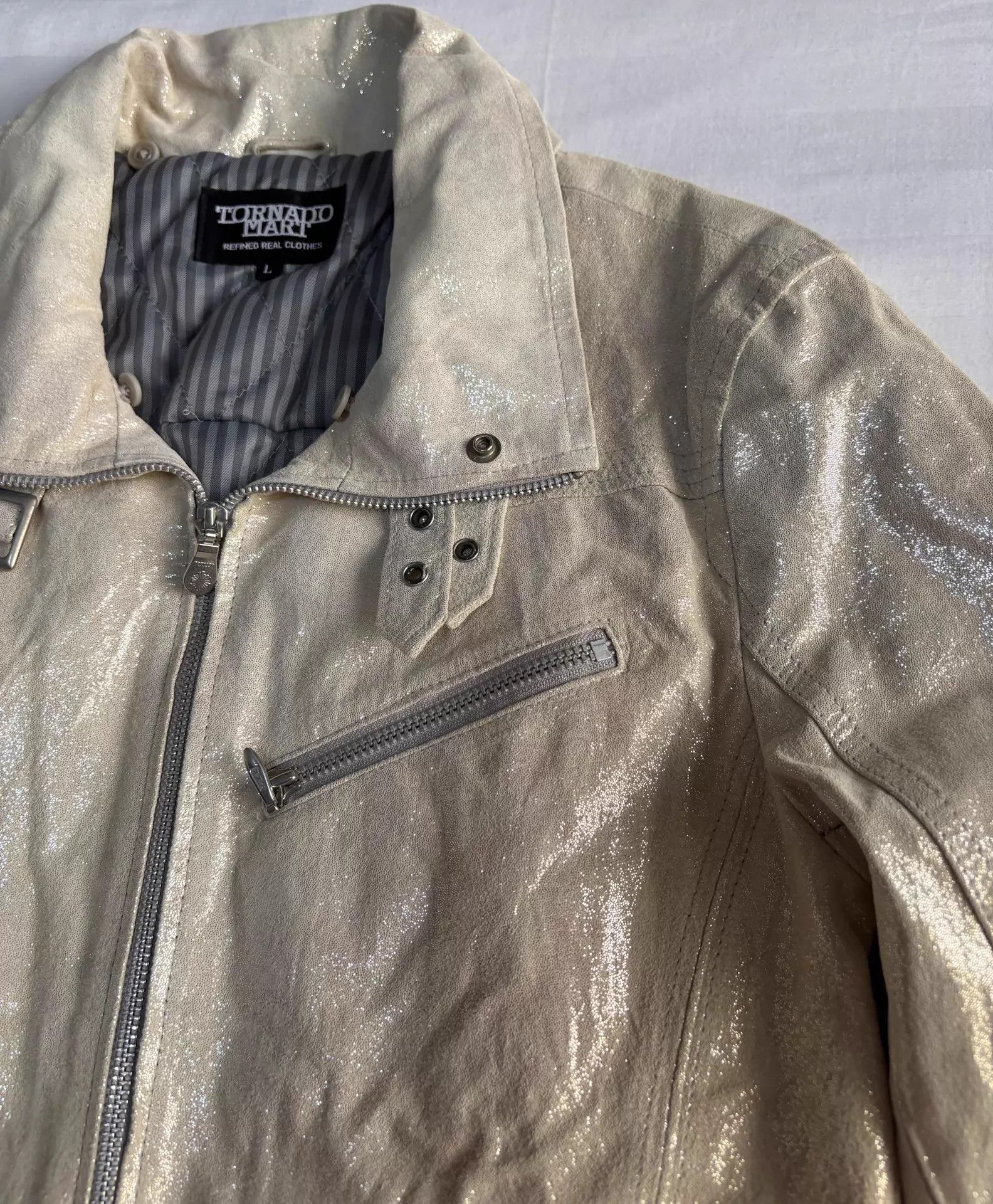 Tornado Mart Tornado Mart Vintage Rare Leather Jacket Waxed Shimmer Straps Size L / US 10 / IT 46 - 5 Thumbnail