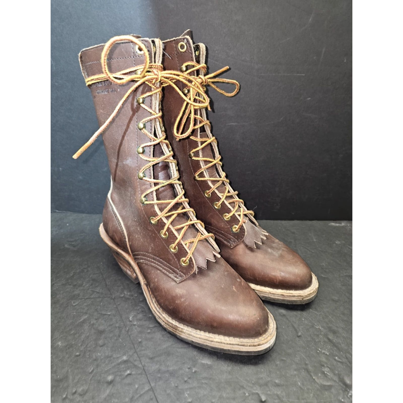 Vintage Hathorn Boot Mfg White's Brown Leather Packer Logger Style Boots Mens Sz 4 1/2 D Lace-Up Calf High - Leather, Arch Support, Slip Resistant, Button Up? Size US 5 / EU 37 - 3 Thumbnail