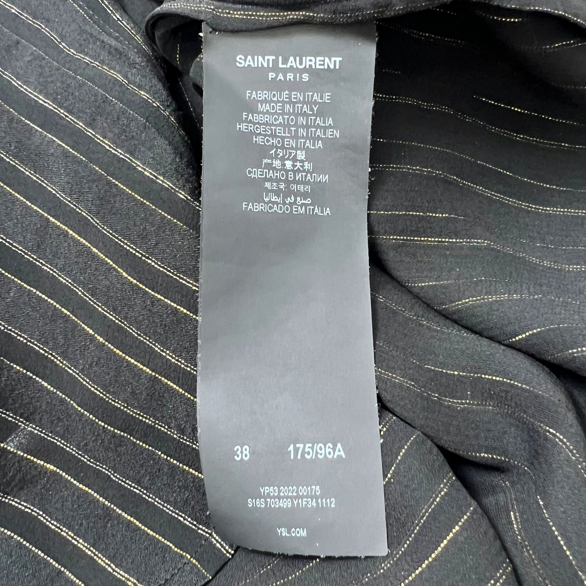 Saint Laurent Paris SLP22FW Silk Black Gold Stripe V-neck Shirt 38 Size US M / EU 48-50 / 2 - 6 Thumbnail