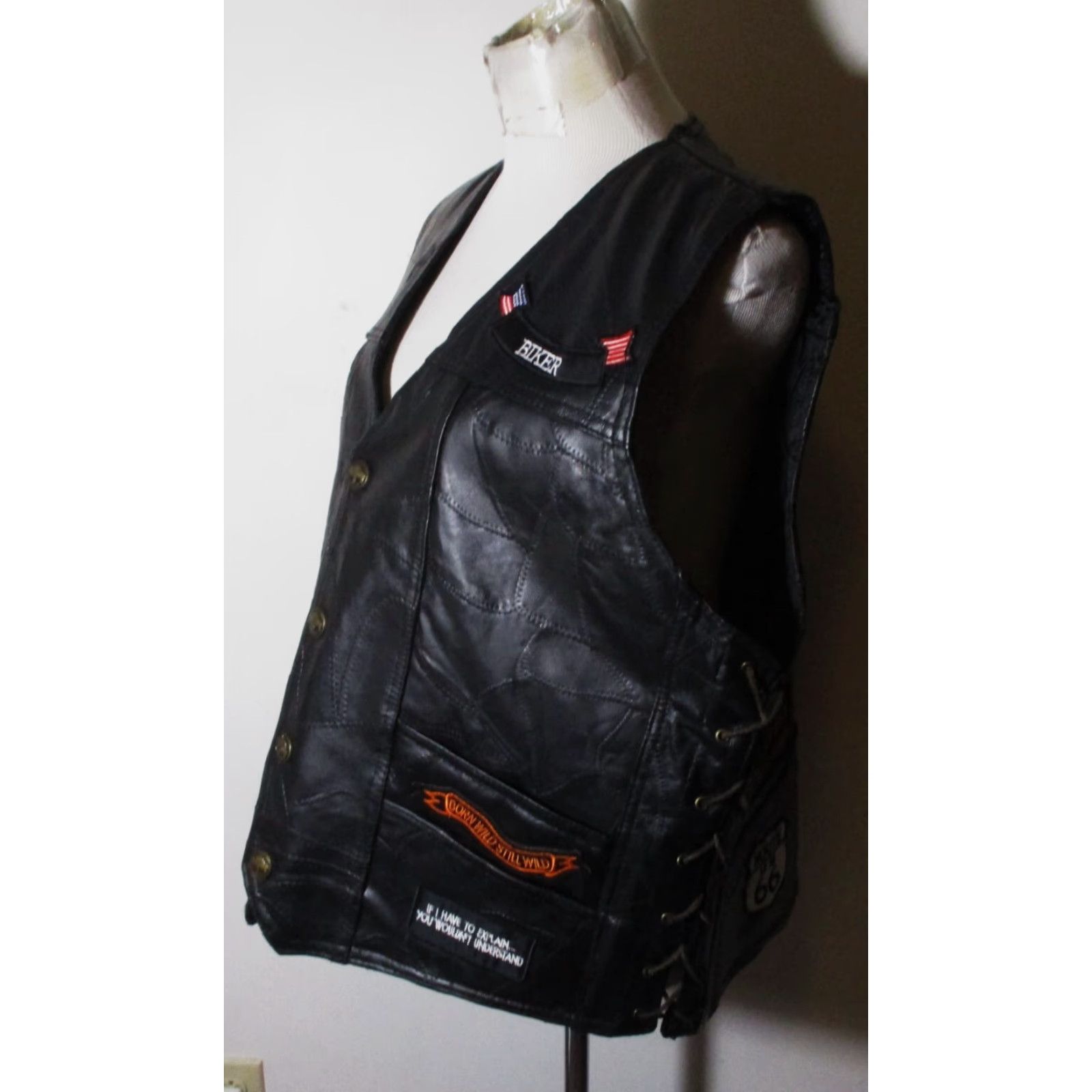 Vintage VINTAGE Leather DIAMOND PLATE Black 100% Buffalo Leather Bike Vest Women's Size 2X Size XXL / US 16-18 / IT 52-54 - 4 Thumbnail