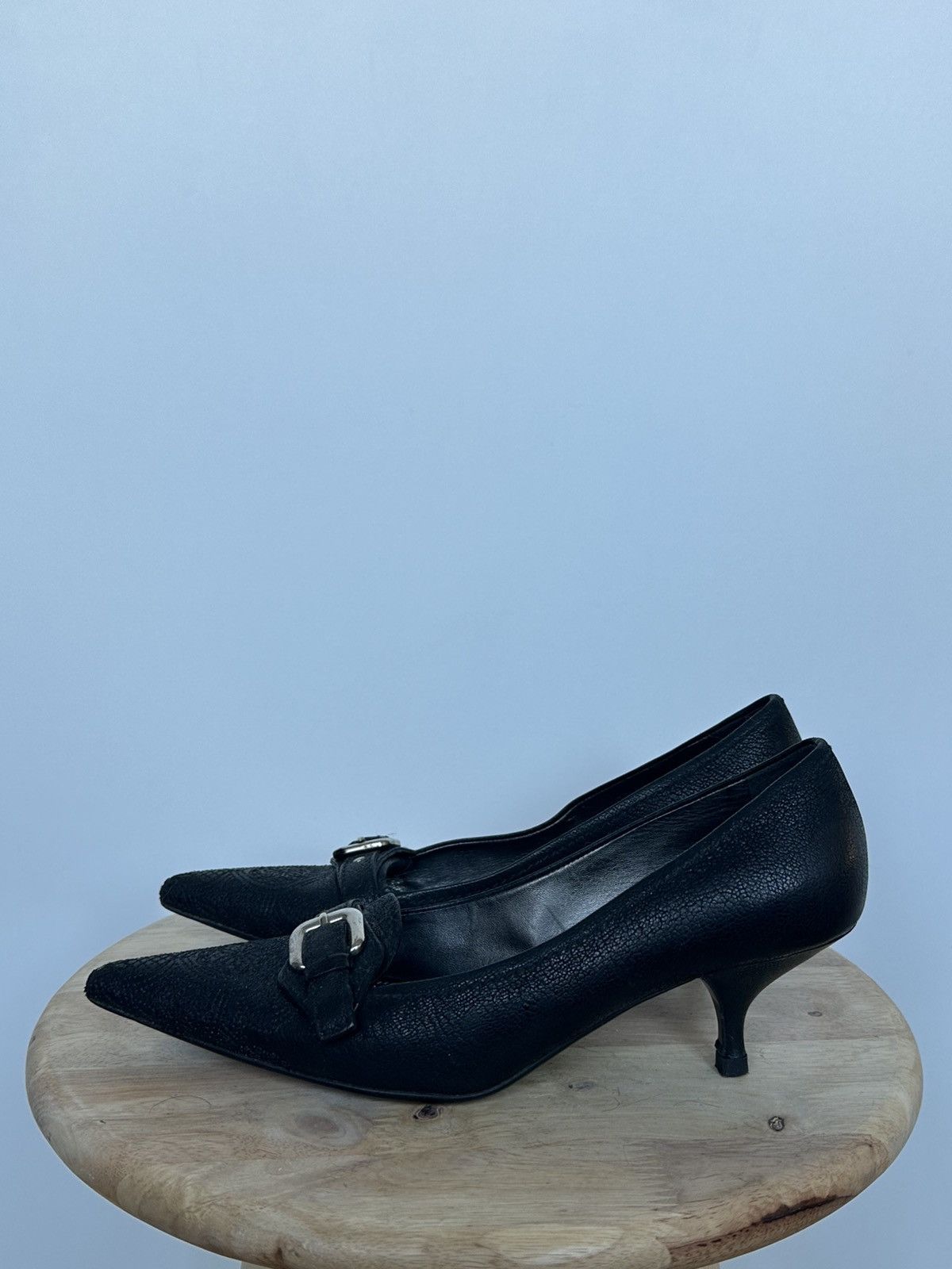 Prada Prada Black Leather Heels Size US 6.5 / IT 36.5 - 2 Thumbnail