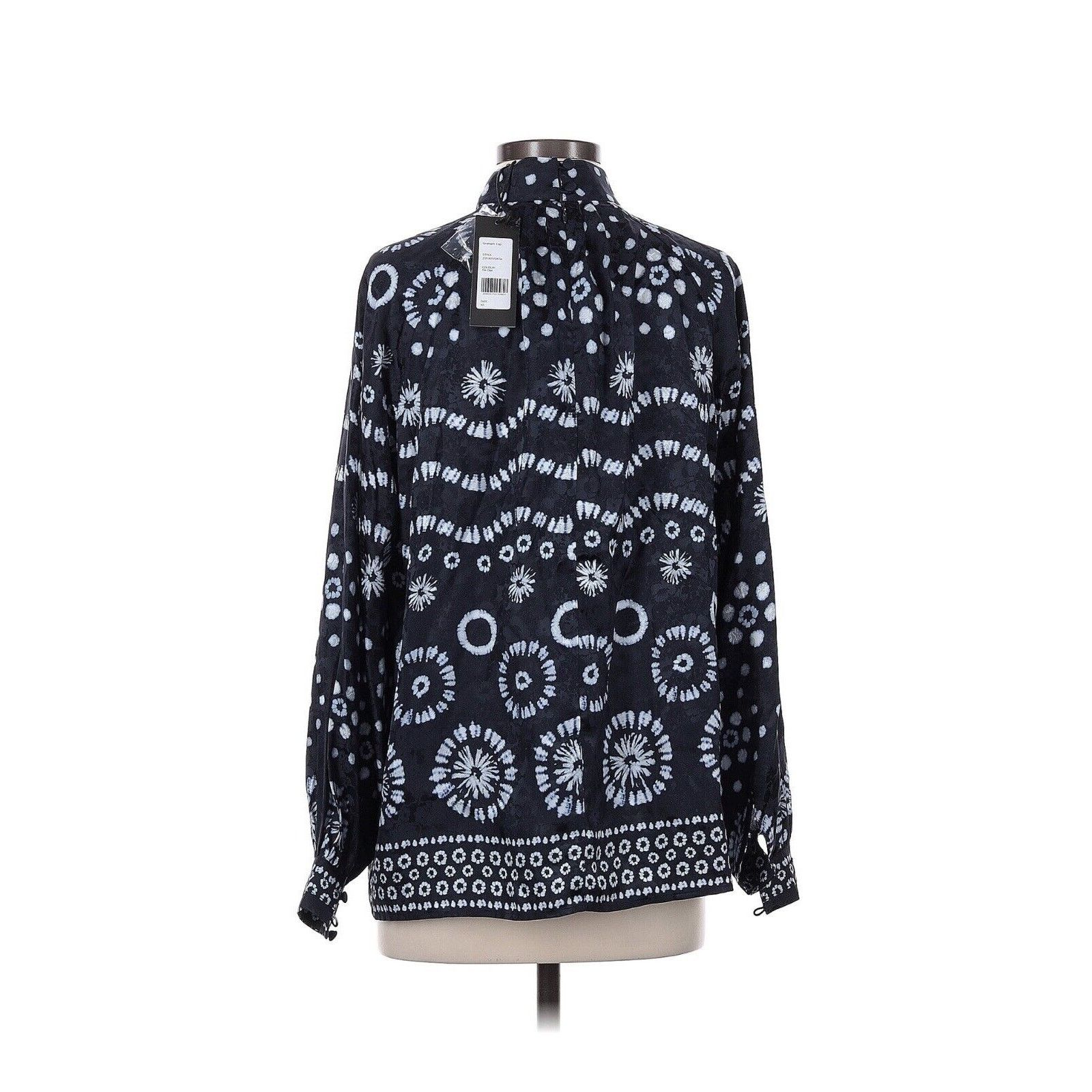 Hunter Bell Hunter Bell Graham Navy House Printed Silk Mockneck Blouse Size XS / US 0-2 / IT 36-38 - 3 Thumbnail