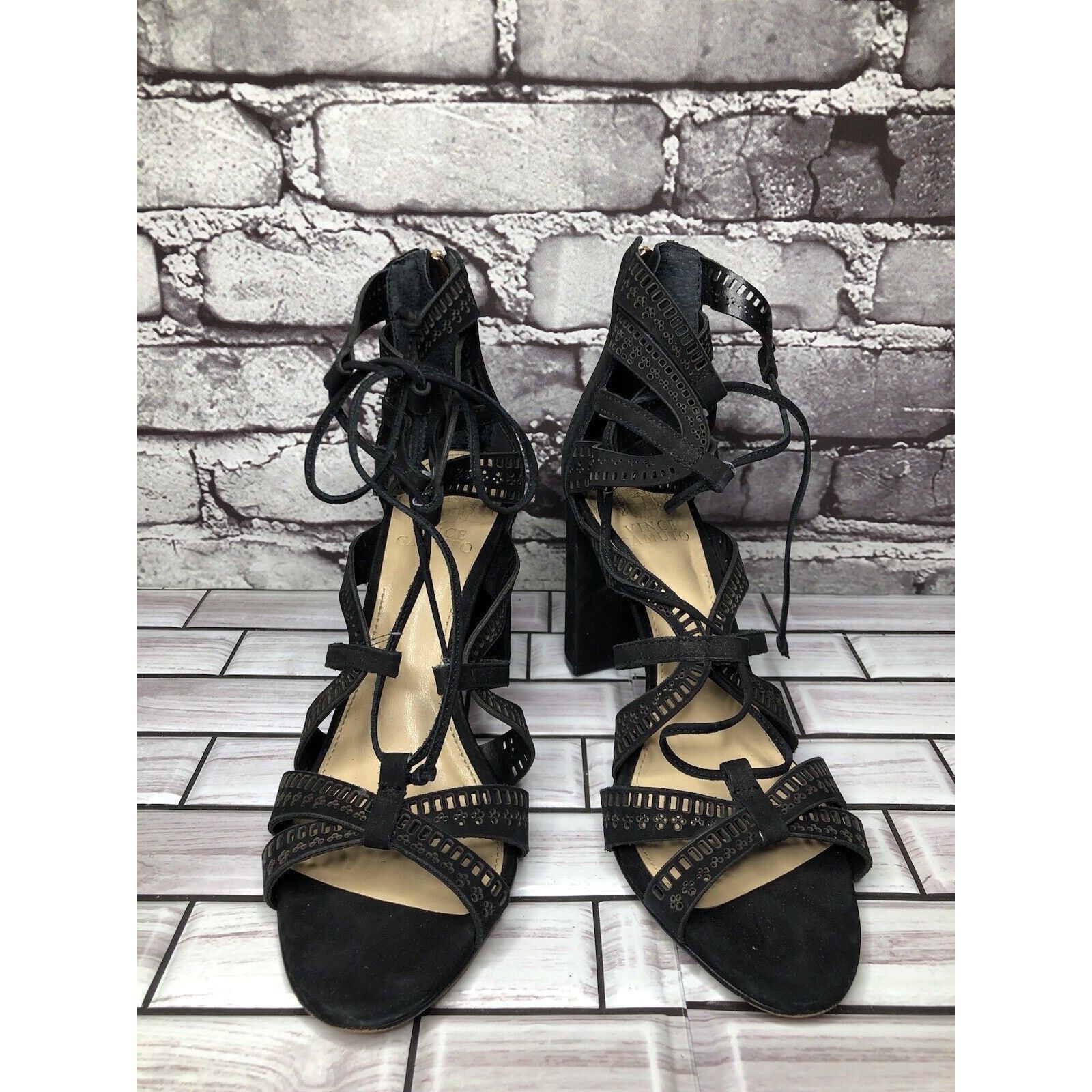 Vince Camuto Vince Camuto Mindie Black Leather Lace Up Strappy Heels Wome Size US 8 / IT 38 - 2 Thumbnail