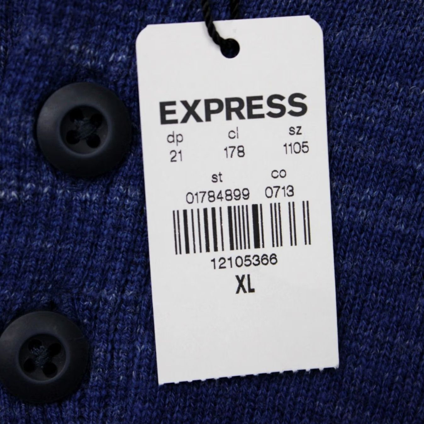 Express Express Sweatshirt Mens XL Blue Henley Cotton/Nylon/Wool Long Sleeve Shirt Size US XL / EU 56 / 4 - 5 Thumbnail