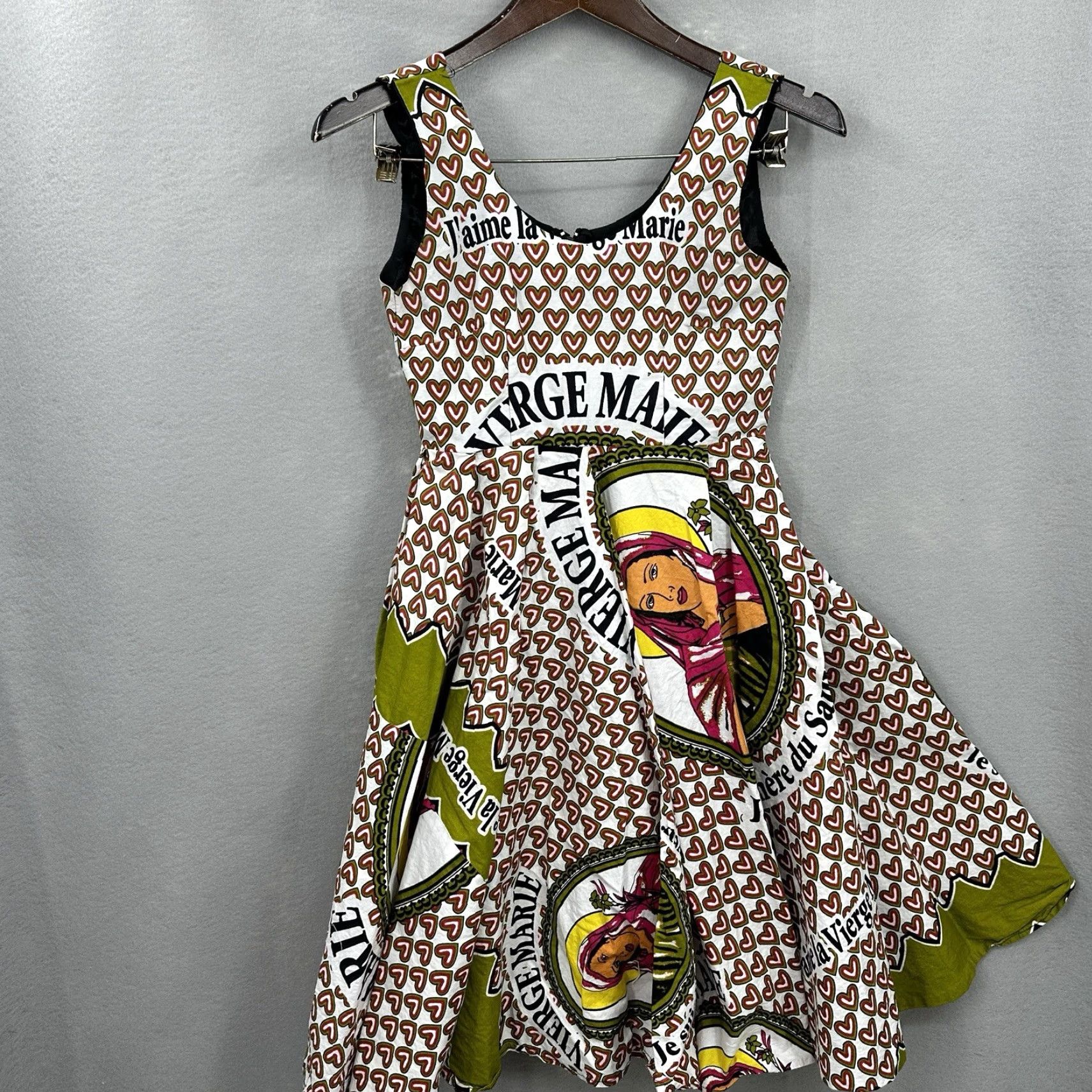 Vintage Handmade Virgen Maria Dress A-Line Short Sleeve Casual Green Embroidered Womens Small Size S / US 4 / IT 40 - 3 Thumbnail