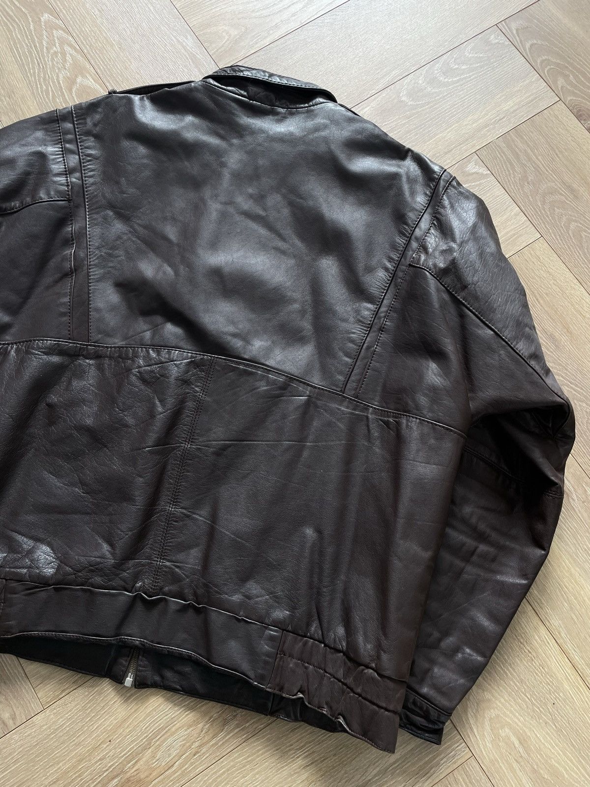 Vintage Vintage Y2k Brown Leather Oversize Bomber Jacket Avant Garde Size US L / EU 52-54 / 3 - 6 Thumbnail
