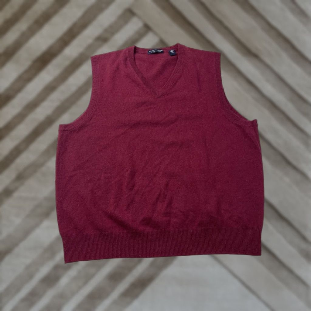 Vintage Grant Thomas Cashmere Vest Sweater Men L Maroon V-Neck Two Ply Casual Golf Knit Vest Size US L / EU 52-54 / 3 - 1 Thumbnail