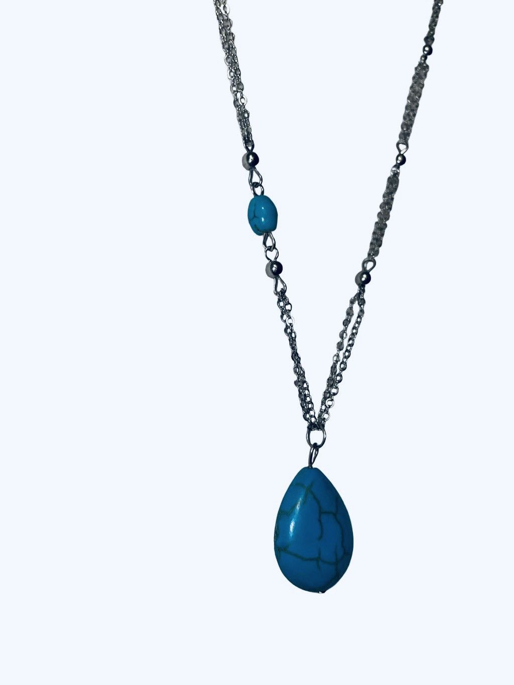 Other Silver Double Chain & Turquoise Bead Necklace by Malta Size ONE SIZE - 15 Thumbnail