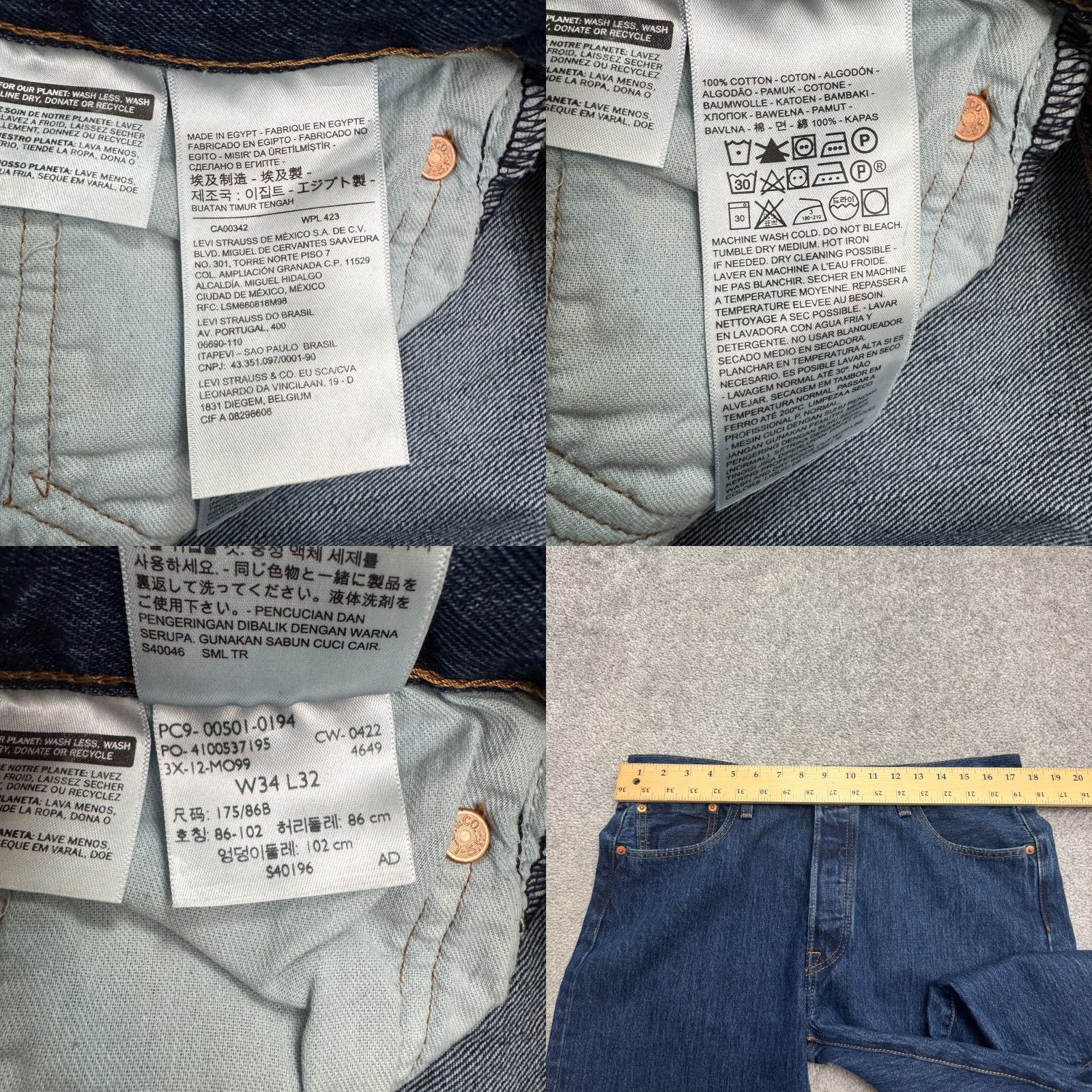 Levi's Levi's 501 Original Fit Straight Jeans Dark Wash 34x32 Navy Blue Denim Button Fly Mens Jeans Regular 501 Series Streetwear Vintage No Size US 33 - 8 Thumbnail