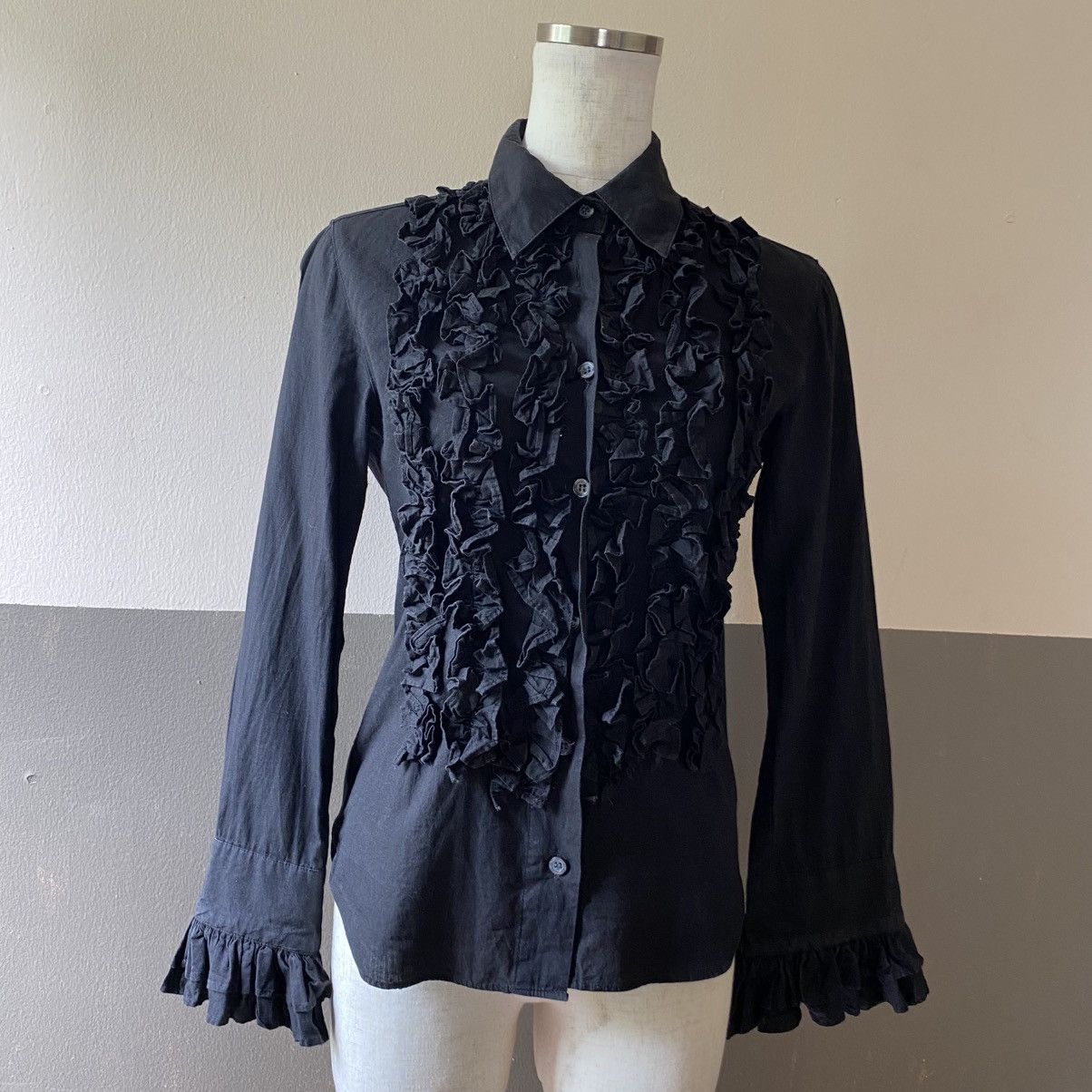 Seditionaries SEXY DYNAMITE Y2K Punk Black Ruffled Long Sleeve Blouse Size S / US 4 / IT 40 - 1 Thumbnail