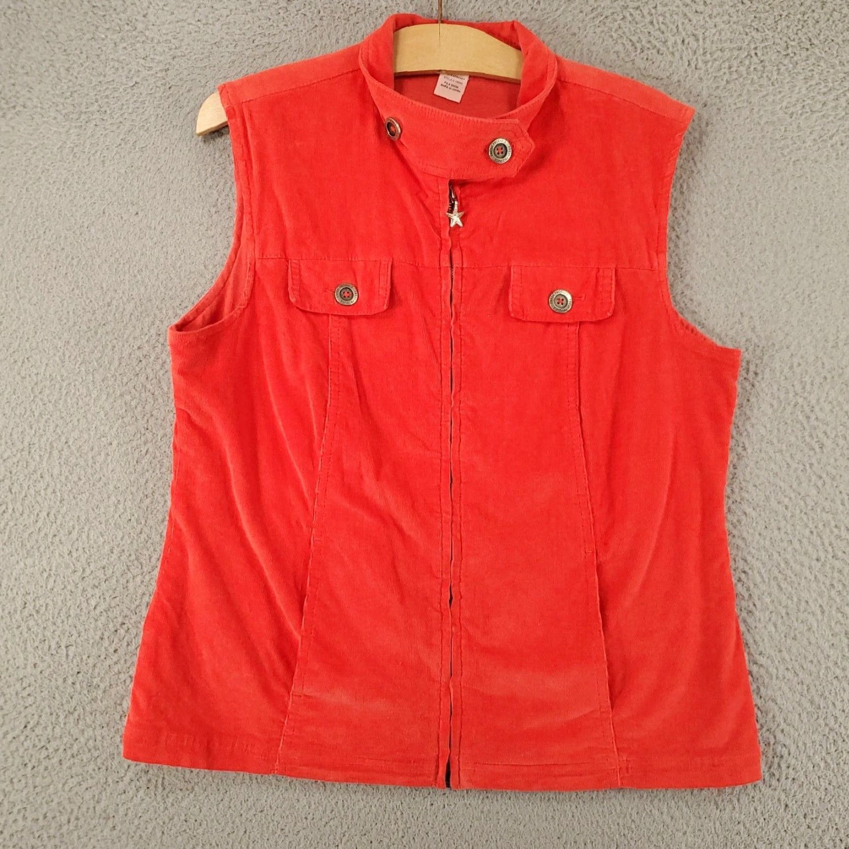 Vintage Fresh Produce Vest Women L Orange Corduroy Full Zip Pockets Size L / US 10 / IT 46 - 2 Thumbnail