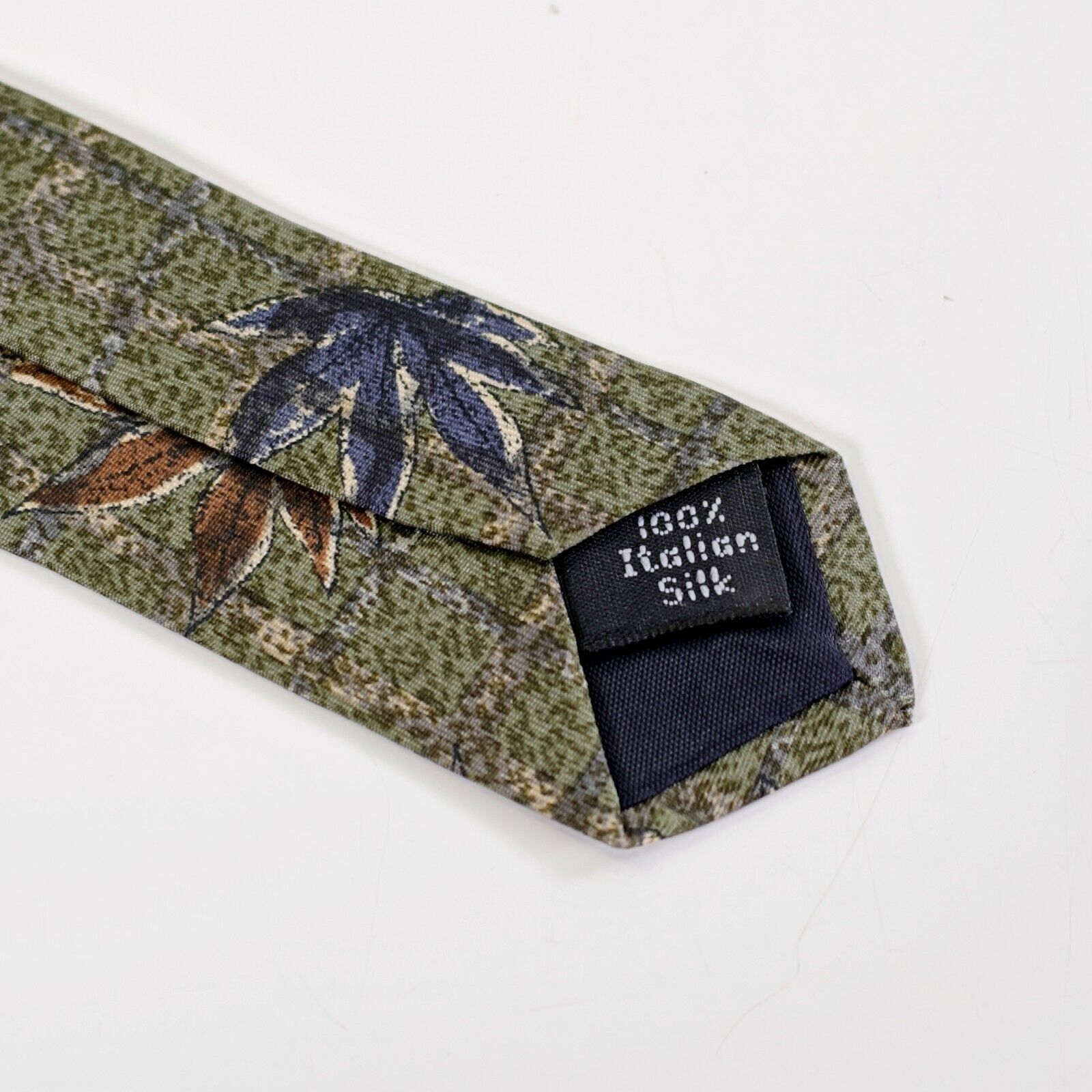Hunt Club Hunt Club Green Floral Print Short Wide Italian Silk Tie Size ONE SIZE - 4 Thumbnail