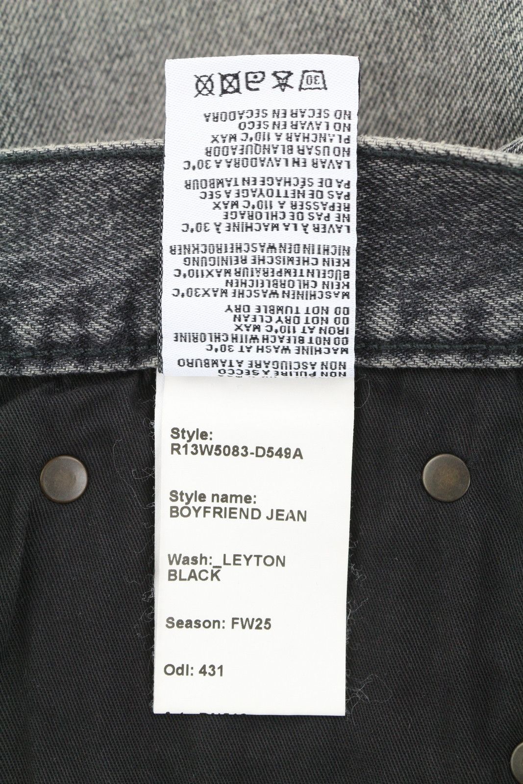 R13 BOYFRIEND 26 Leyton Black Faded Whiskers Zip FW25 86813 Size 26" / US 2 / IT 38 - 9 Thumbnail