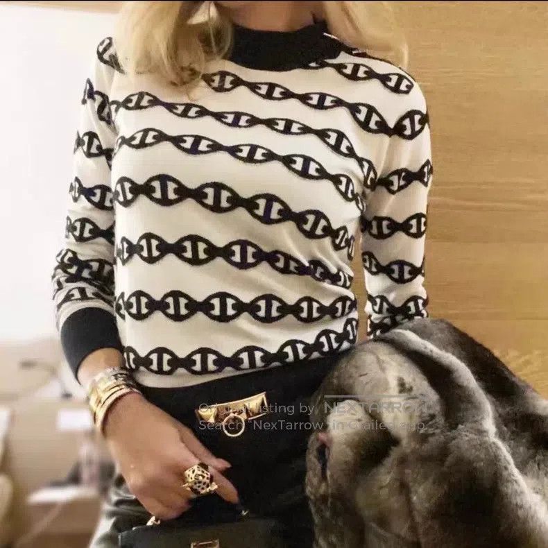 Hermes Black and White Pig Nose Cashmere Sweater