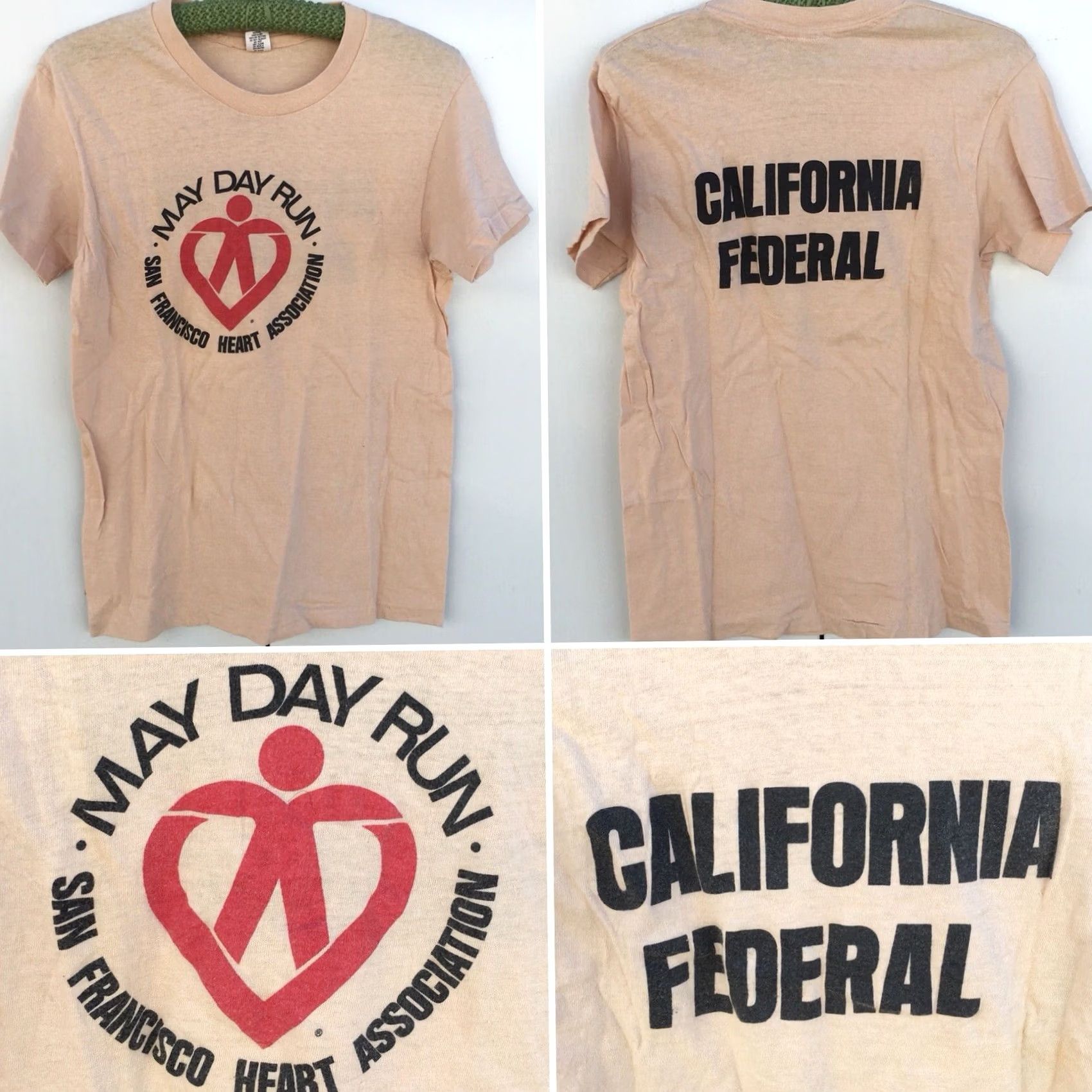 Hanes VINTAGE May Day Run San Francisco Heart Association T-Shirt California Federal M Hanes 100% Cotton Short Sleeve Graphic Tee Men Beige 1970s M Size US M / EU 48-50 / 2 - 5 Thumbnail