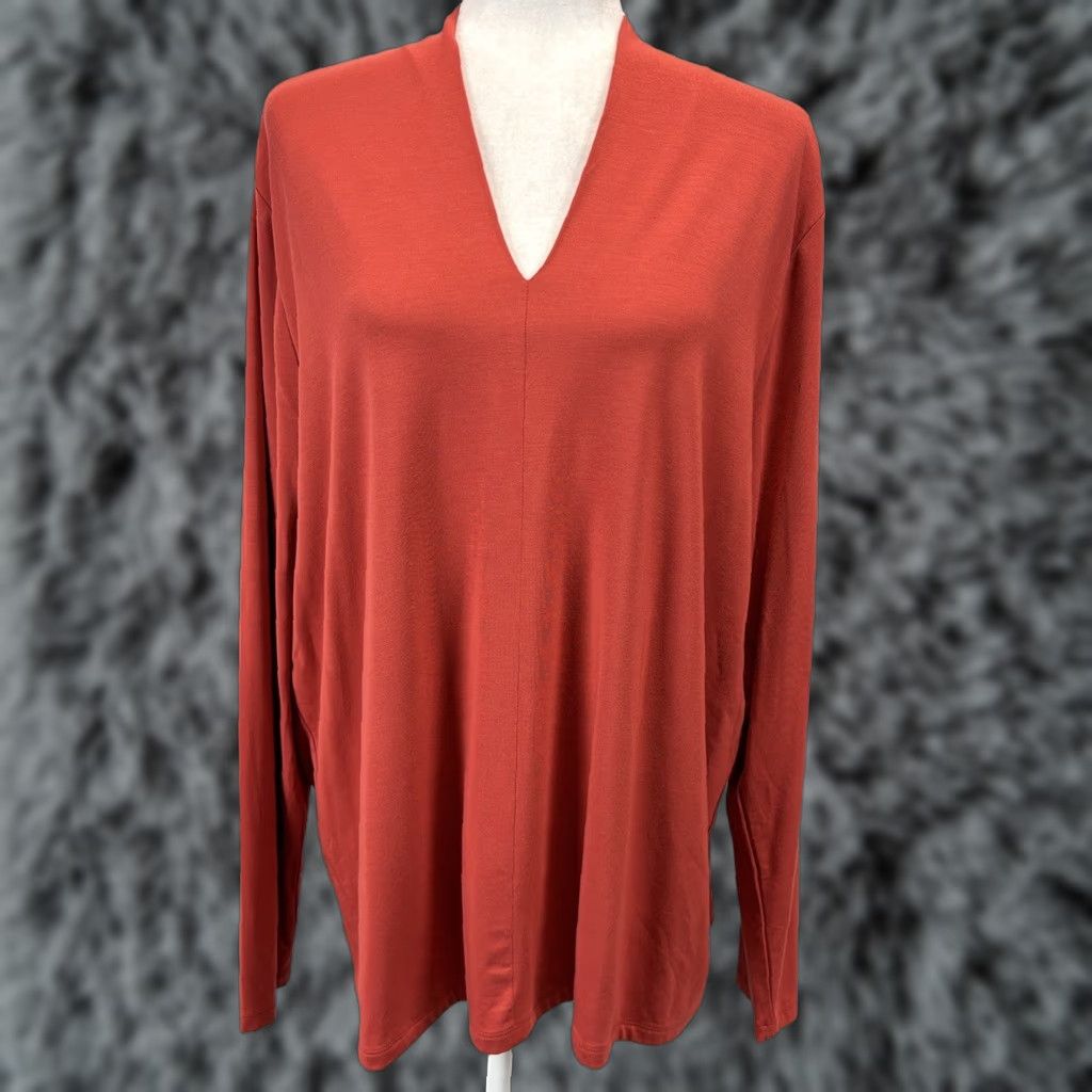 Talbots TALBOTS VINTAGE Plus Size 2X Long Sleeve V-Neck Blouse Orange Stretch Womens Size XXL / US 16-18 / IT 52-54 - 1 Thumbnail