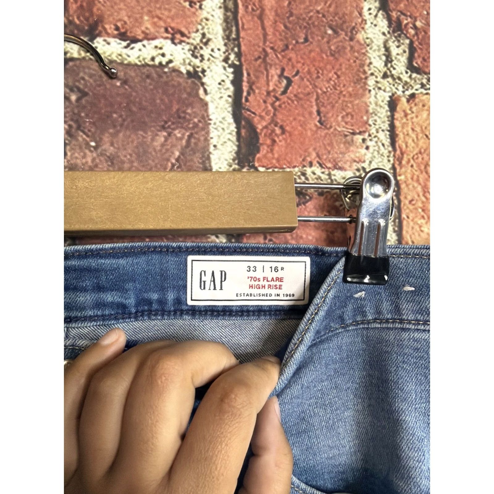 Gap GAP Women's Jeans 16R/33 Dark Blue Retro Flare High Stretch Button Flap Pockets Size 38" / US 16 / IT 52 - 2 Thumbnail