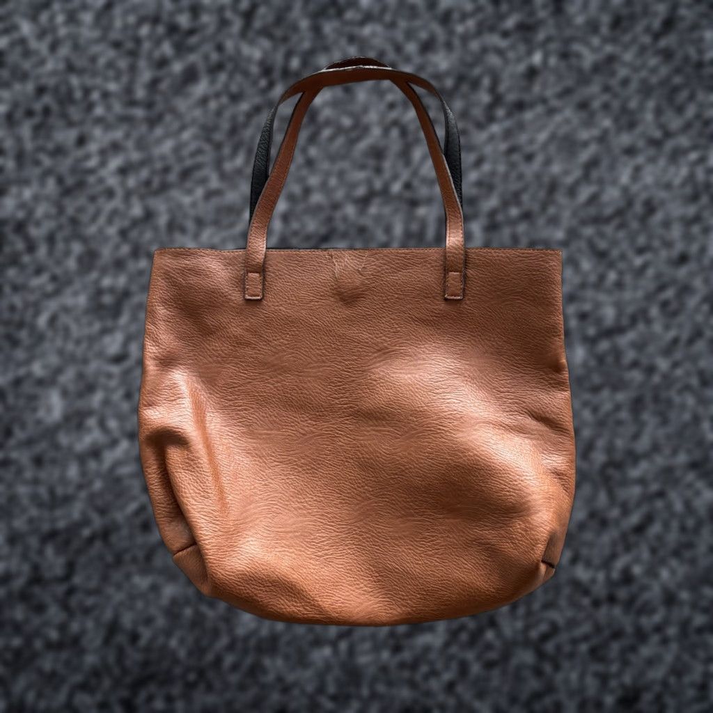 Vintage Unbranded Leather Tote Bag Large Reversible Brown Black 90's Minimalist Womens
