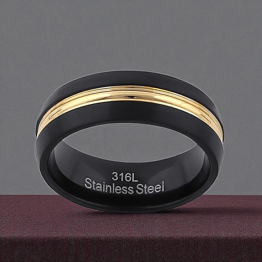 The Unbranded Brand Stainless Steel Men's Black and Yellow Wedding Band Size ONE SIZE - 4 Thumbnail