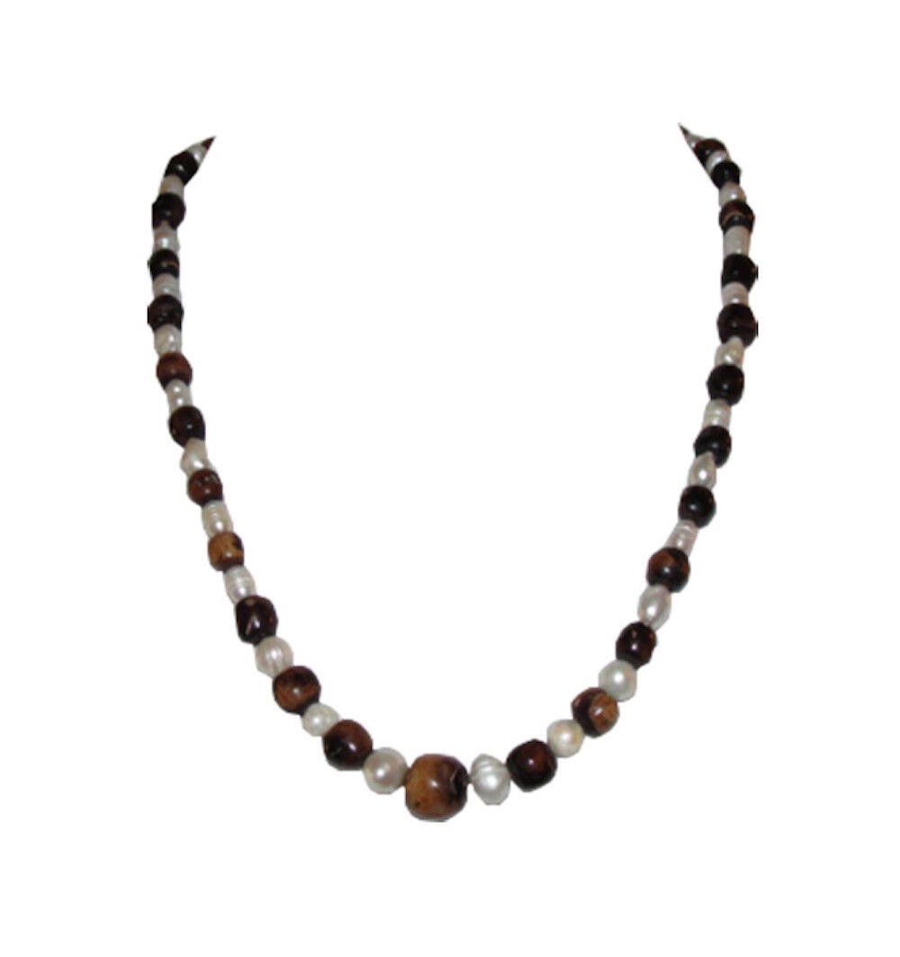 Handmade Mexican Black Coral Bead and Freshwater Pearl Bead Necklace Size ONE SIZE - 1 Thumbnail