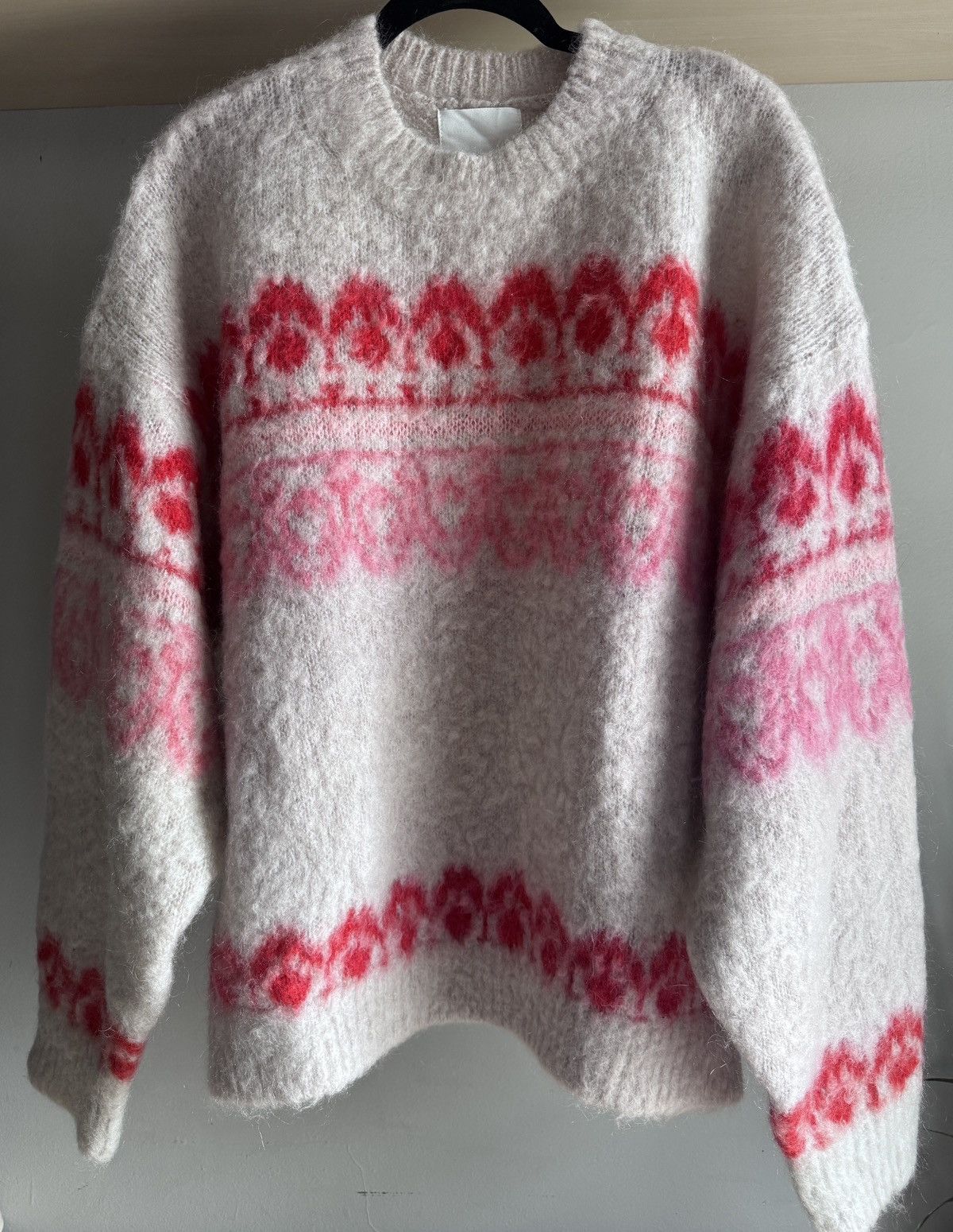 Isabel Marant Etoile Dully Wool & Mohair Sweater in Ecru Raspberry Size L / US 10 / IT 46 - 2 Thumbnail
