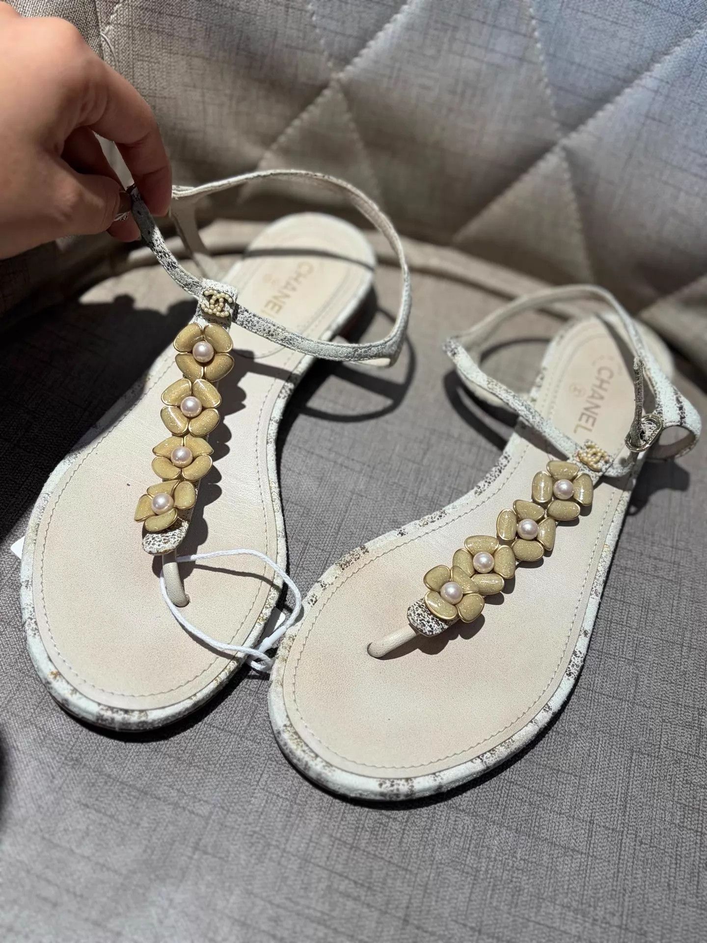 Chanel Chanel Camellia Pearl Double C Sandals 98 New EUR 38 Size US 7.5 / IT 37.5 - 1 Thumbnail