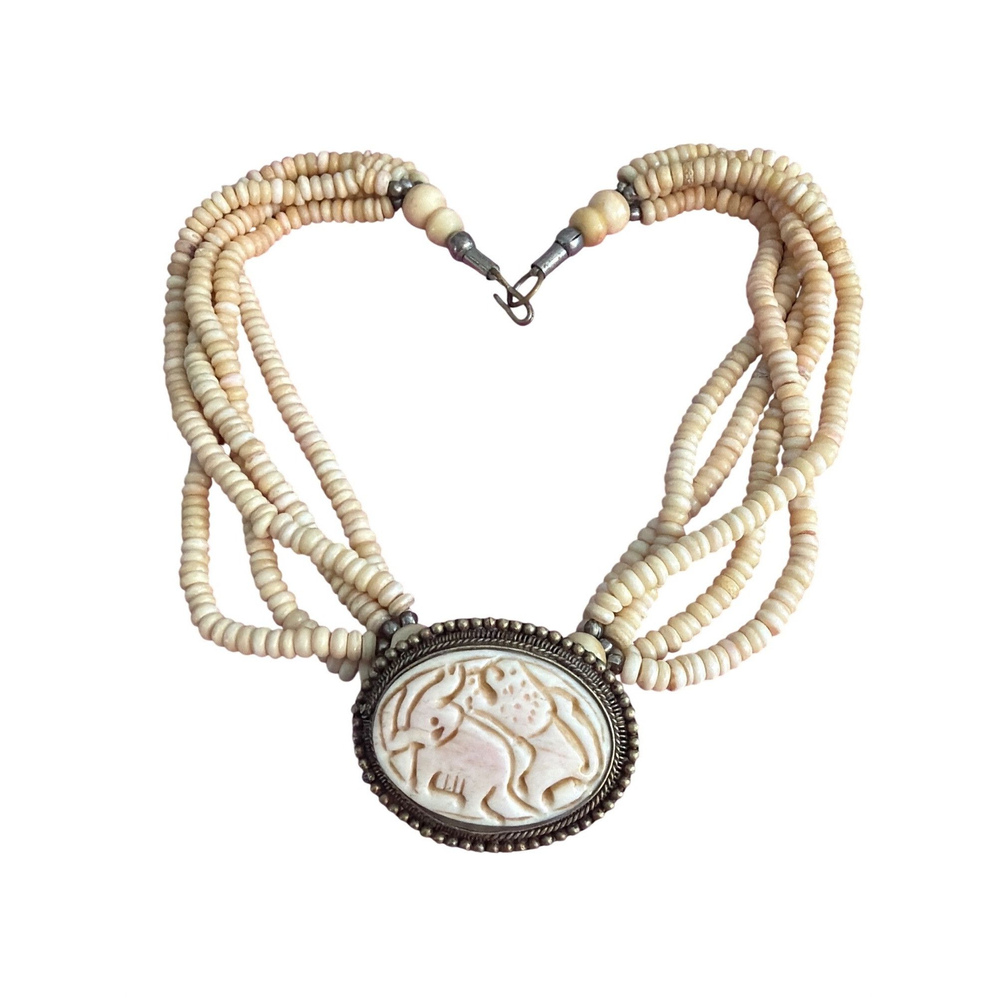 Other Vintage Bovine Bone Etched Pendant Necklace Beads Elephant L Size ONE SIZE - 5 Thumbnail