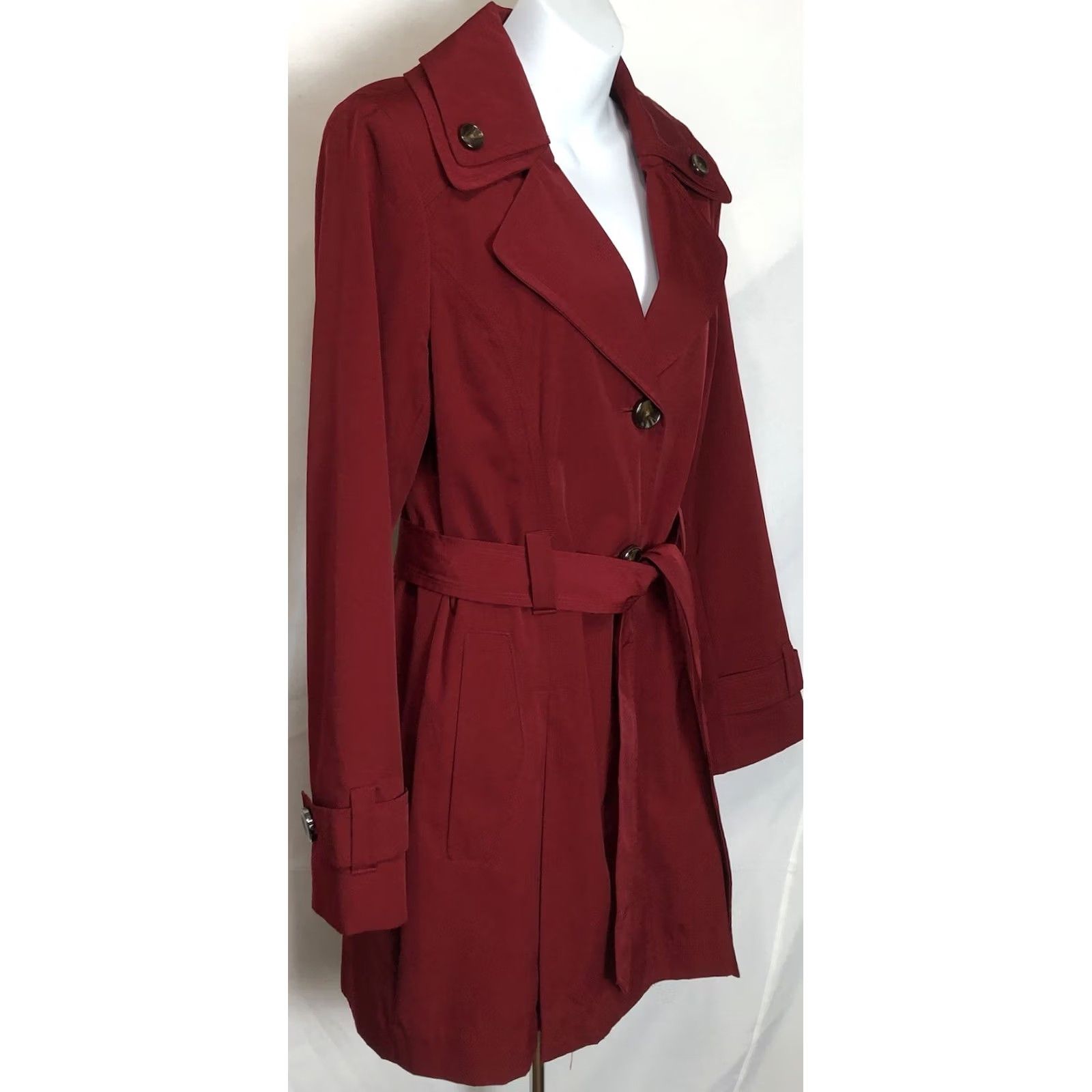 Liz Claiborne Liz Claiborne Rain Coat Coat S Red 3 Button Belted Midi Trench Glam Career Women B Size S / US 4 / IT 40 - 2 Thumbnail