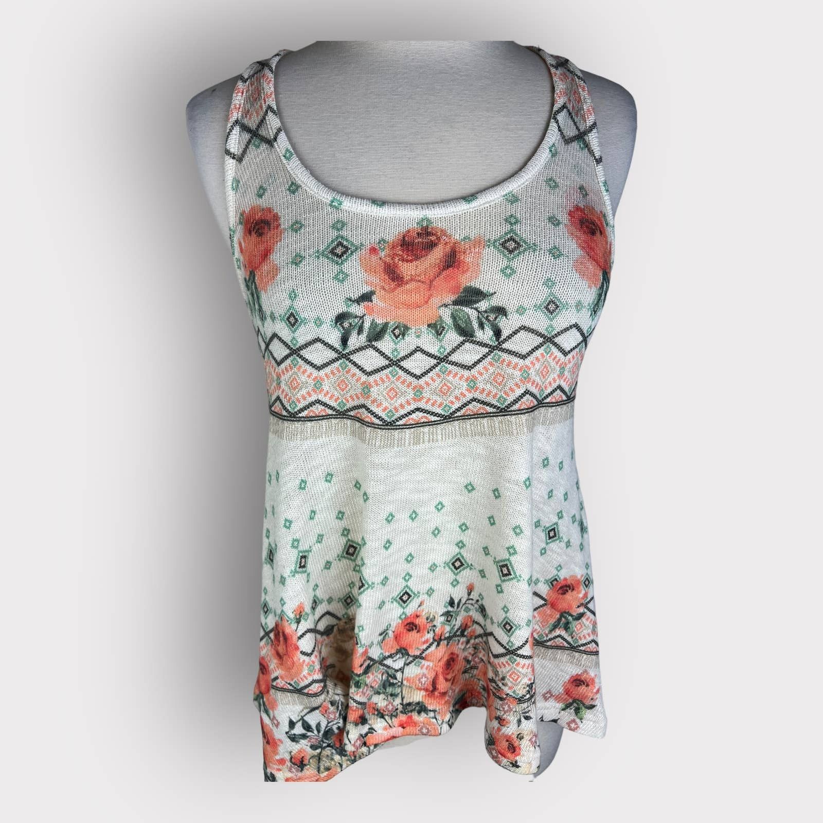 Vintage Gaze | Rose Print Knit Tank Top | Small Size S / US 4 / IT 40 - 5 Thumbnail