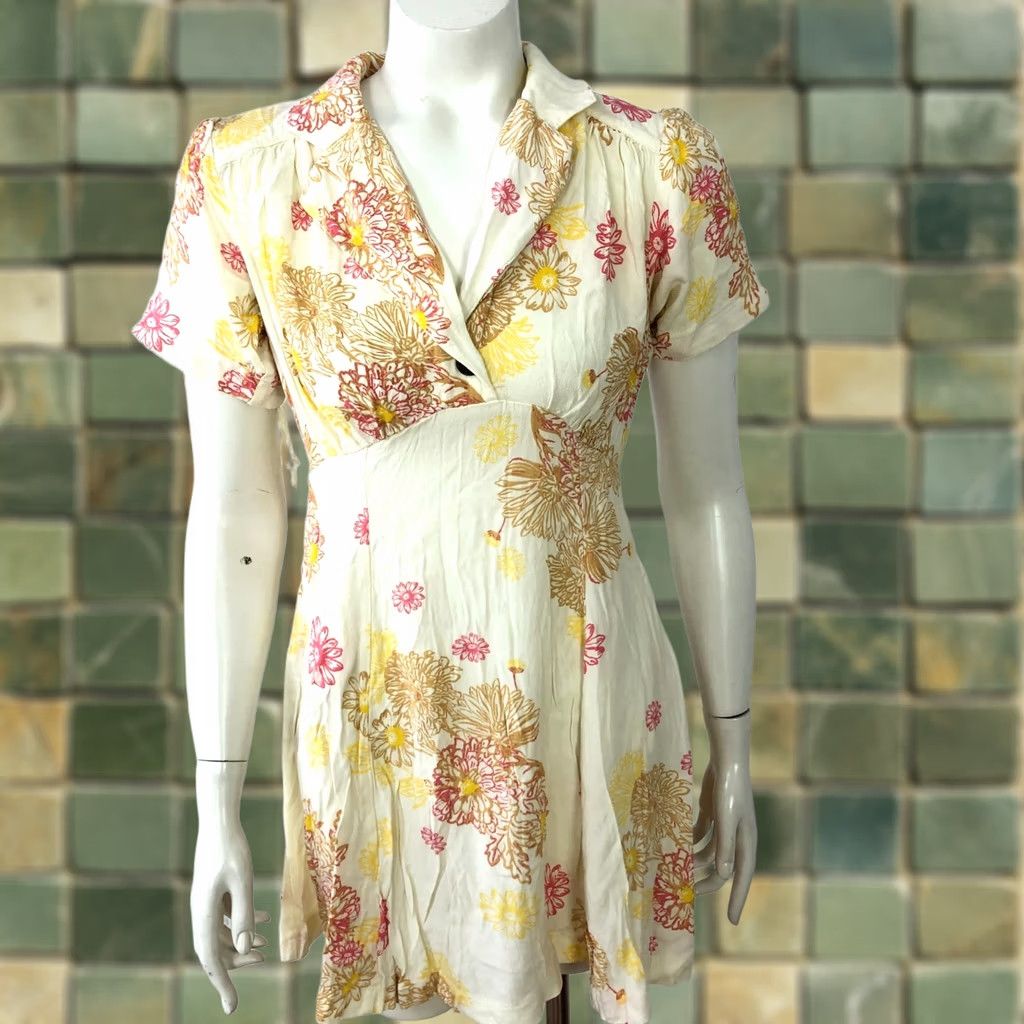 Free People Free People XS A-Line Viscose The Neck Collared Women's Mini Dress Yellow MINT Size XS / US 0-2 / IT 36-38 - 1 Thumbnail