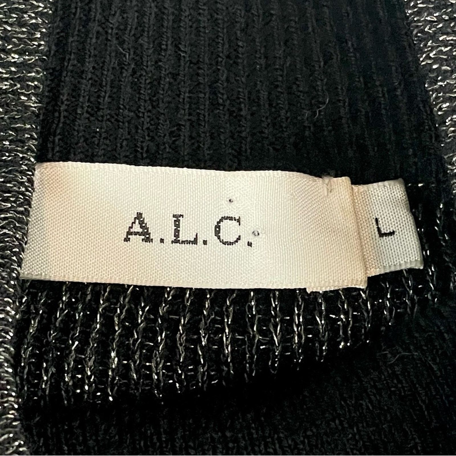 A.L.C. A.L.C. • Green/Black Striped Metallic Long Sleeve Mini Dress Size L / US 10 / IT 46 - 14 Thumbnail