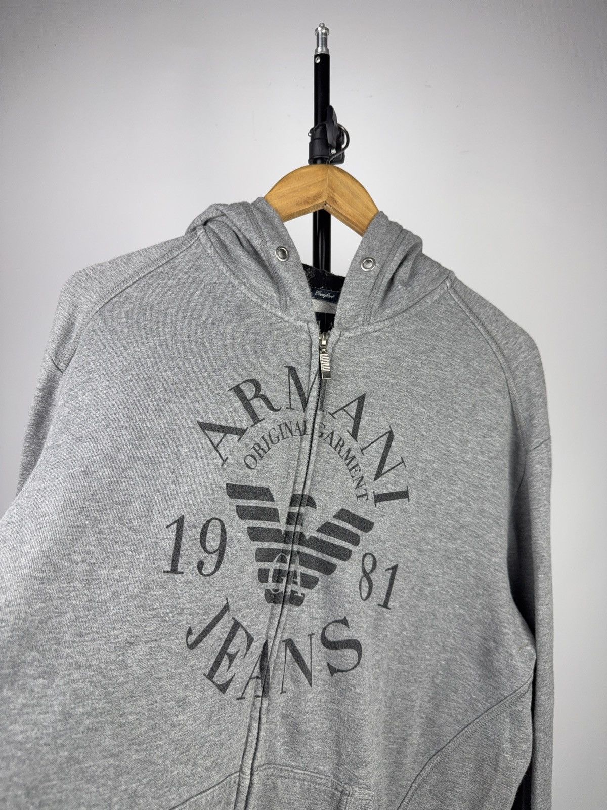 Armani 00s Armani Jeans Grey Zip Hoodie Logo Print Casual Fit Size US XL / EU 56 / 4 - 2 Thumbnail
