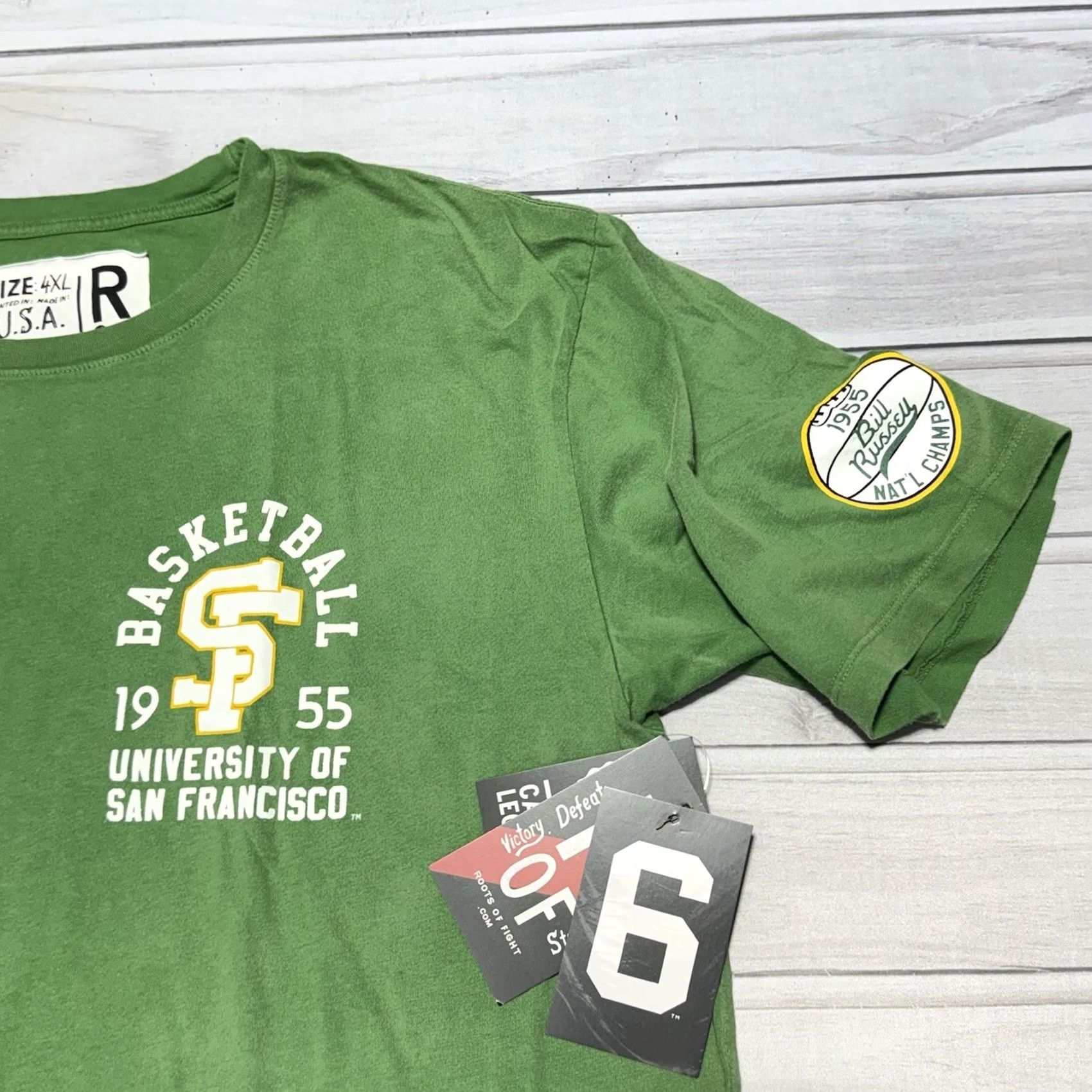 Roots VINTAGE Roots of Fight Bill Russell T-Shirt 4XL Green 1955 San Francisco Basketball NWT Size US XXL / EU 58 / 5 - 6 Thumbnail