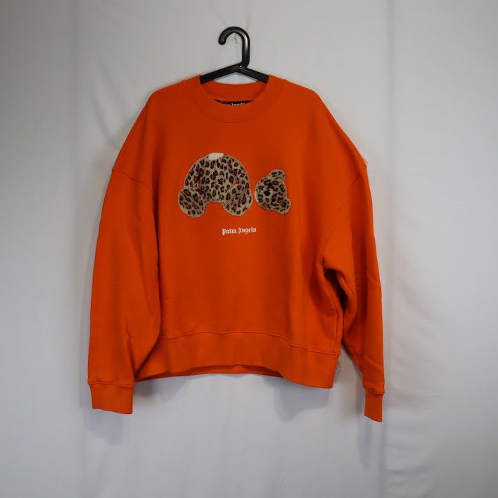 image of Palm Angels O1Rshd1 Pa Leopard Bear Crewneck In Orange, Men's (Size Medium)