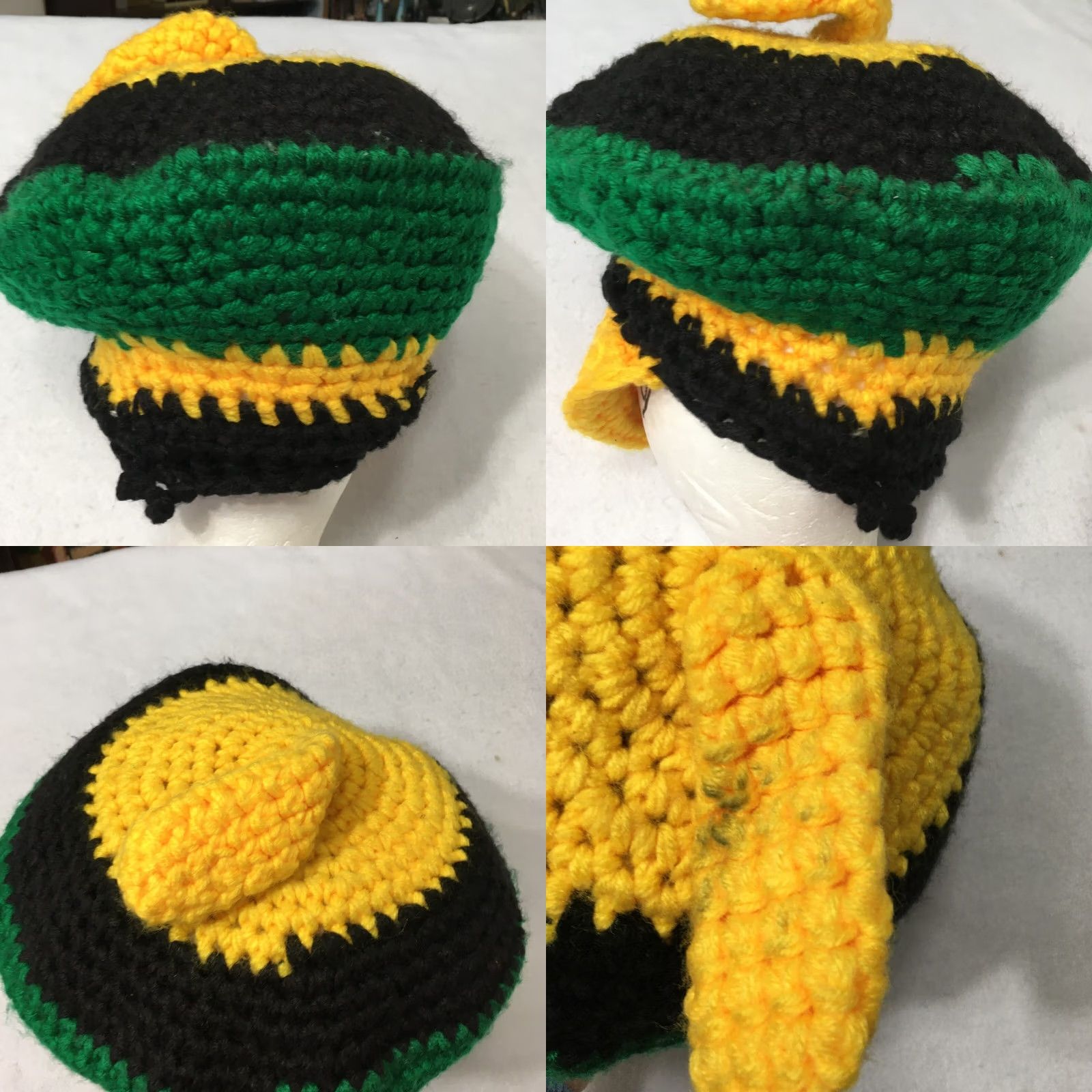 Vintage favela chapeu vintage Rasta Billed Jamaican Knit Cap Kufi Peaked Bob Marley Reggae Crochet Hat Beanie Black Yellow Green One Size Men Women Size ONE SIZE - 8 Thumbnail